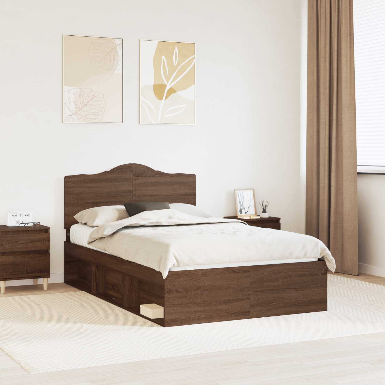 Bettrahmen Braun Eichen-Optik 120 x 190 cm Massives Kiefernholz