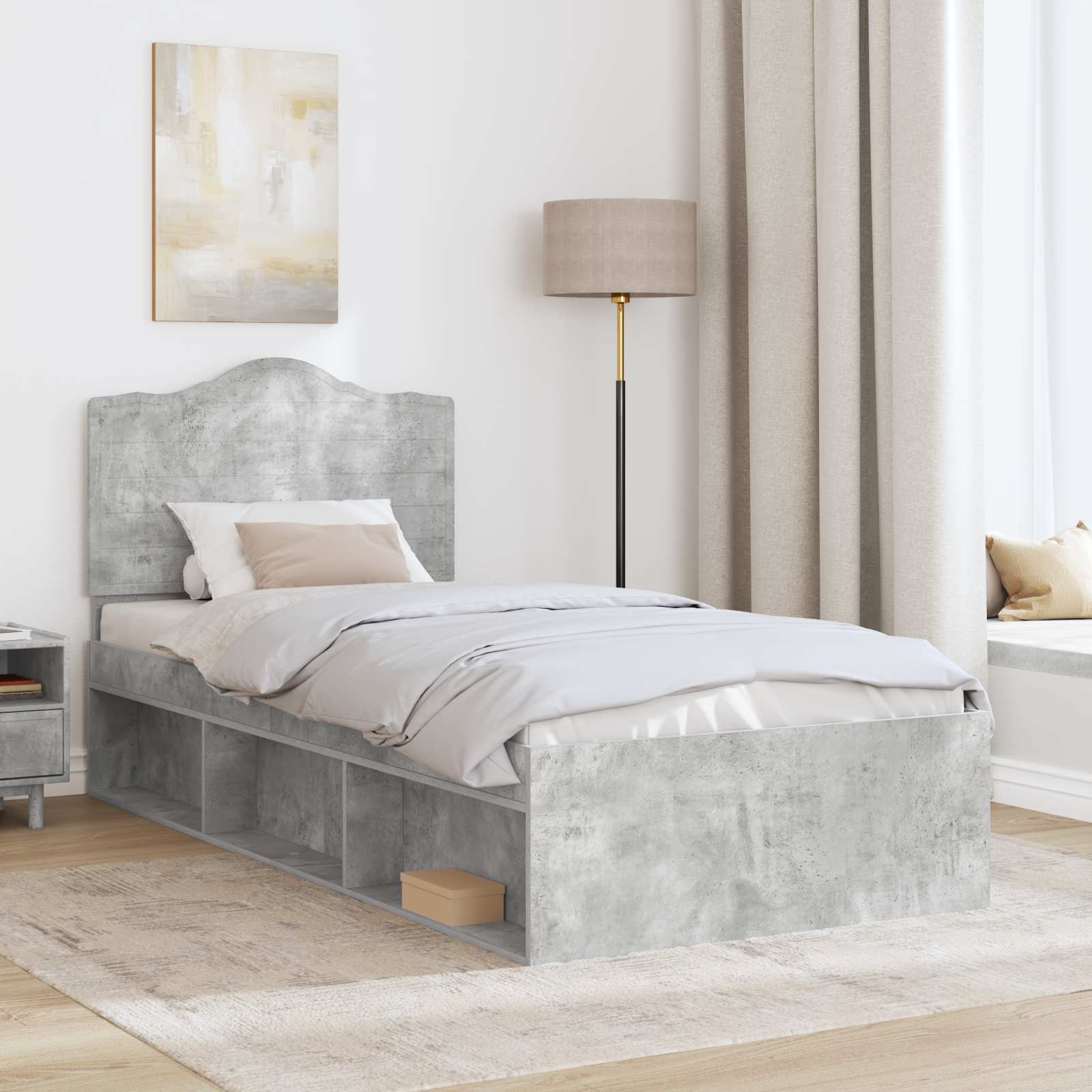 Bettrahmen Beton Grau 100 x 200 cm Massives Kiefernholz