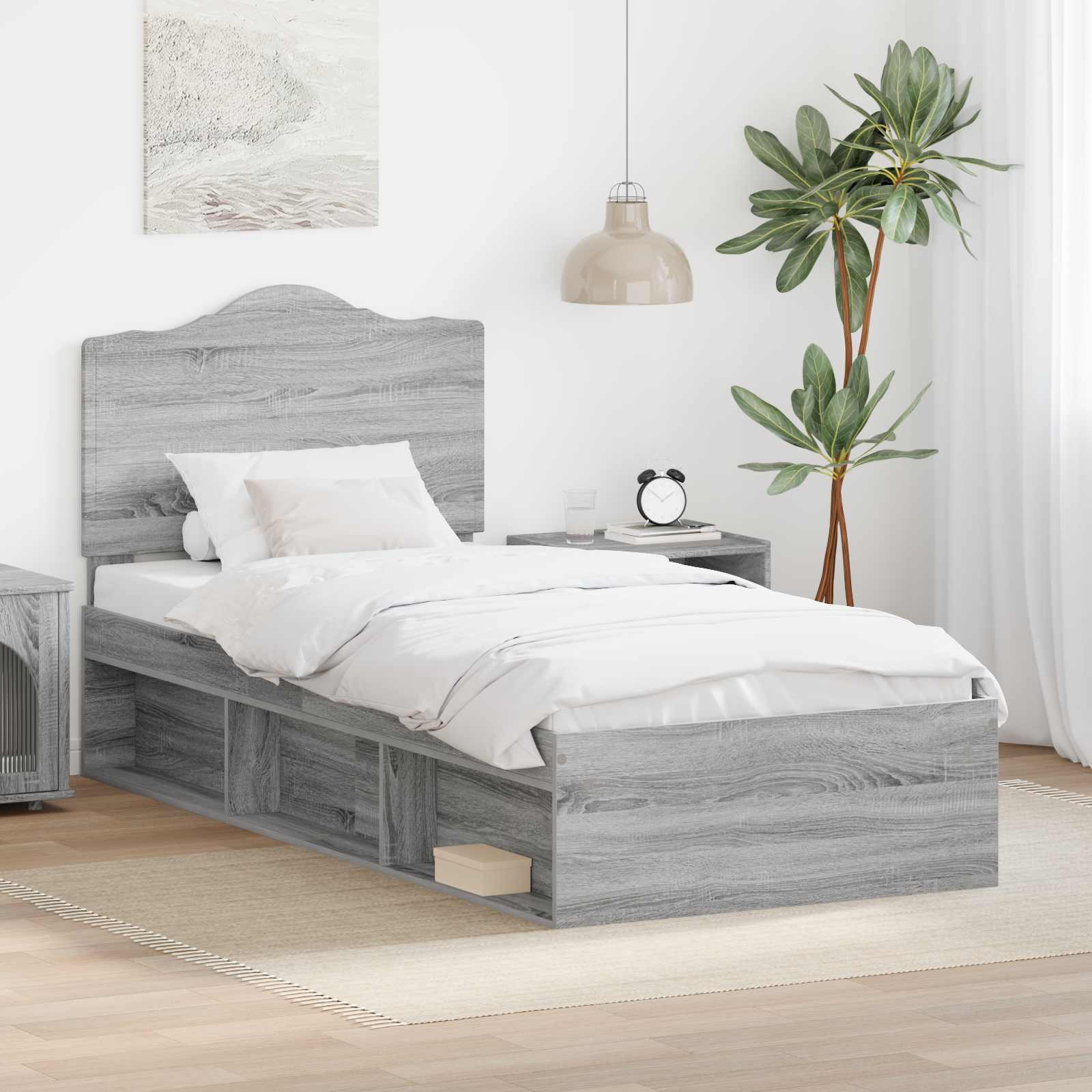 Bettrahmen Sonoma-Grau 100 x 200 cm Massives Kiefernholz