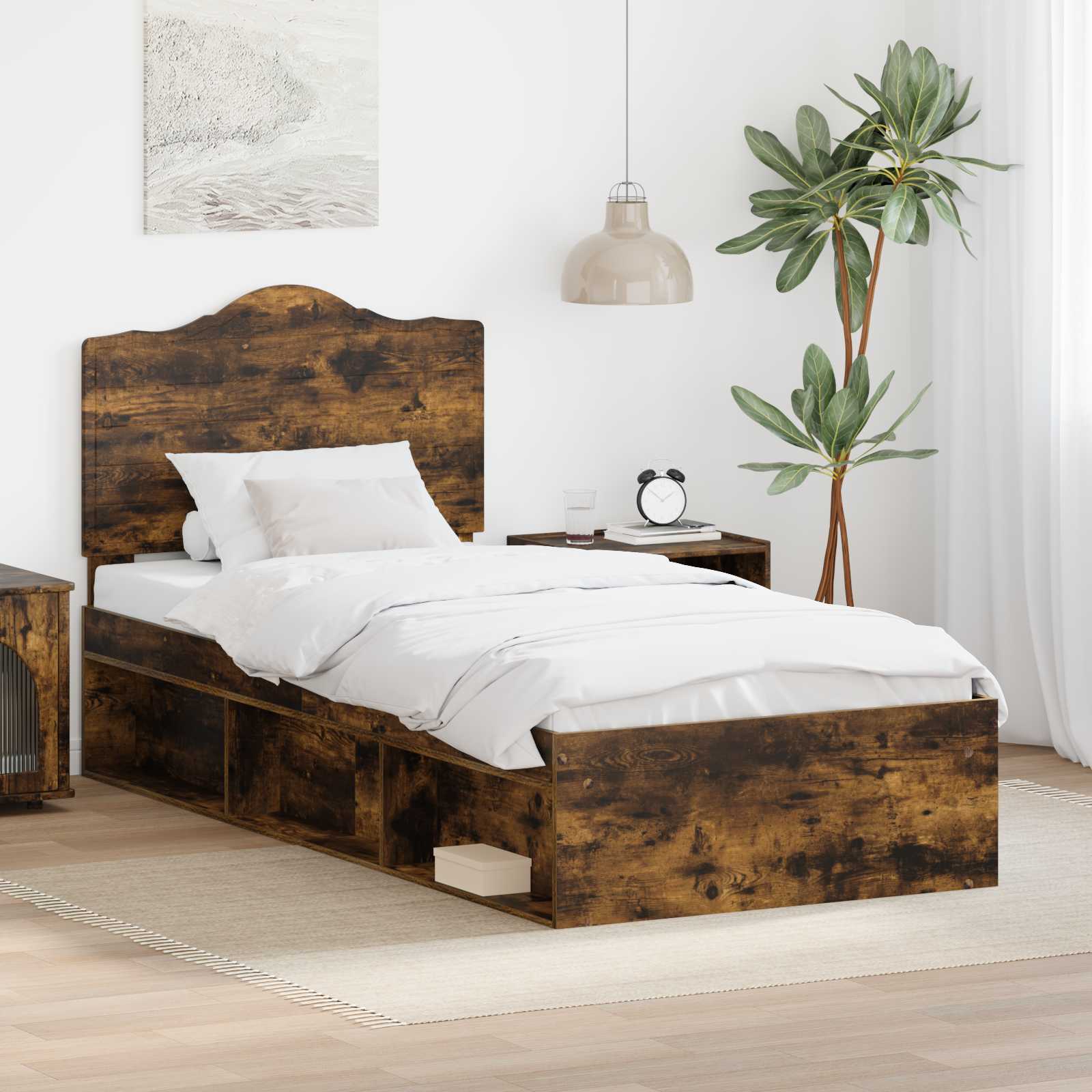 Bettrahmen Räuchereiche 90 x 200 cm Massives Kiefernholz