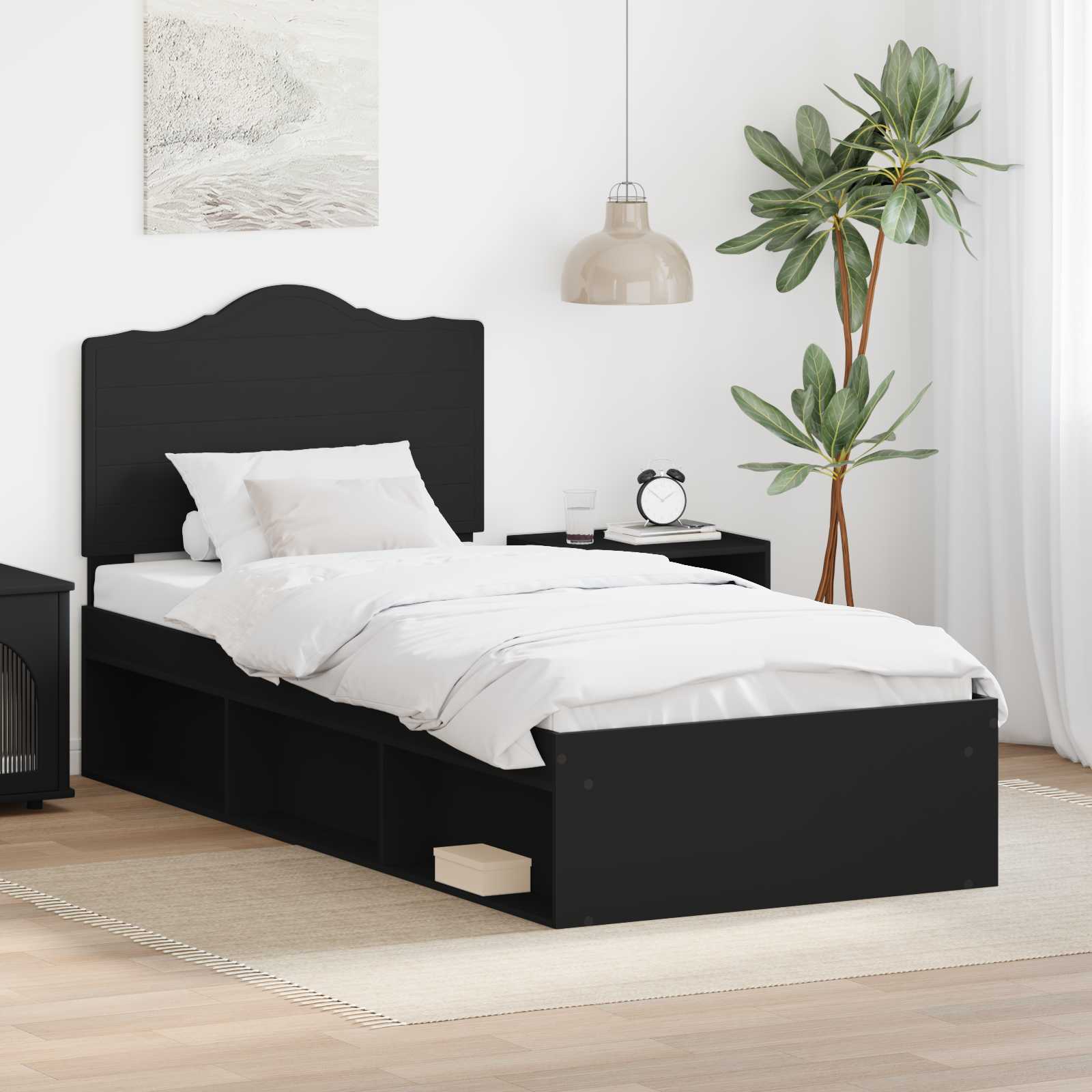 Bettrahmen Schwarz 90 x 190 cm Massives Kiefernholz