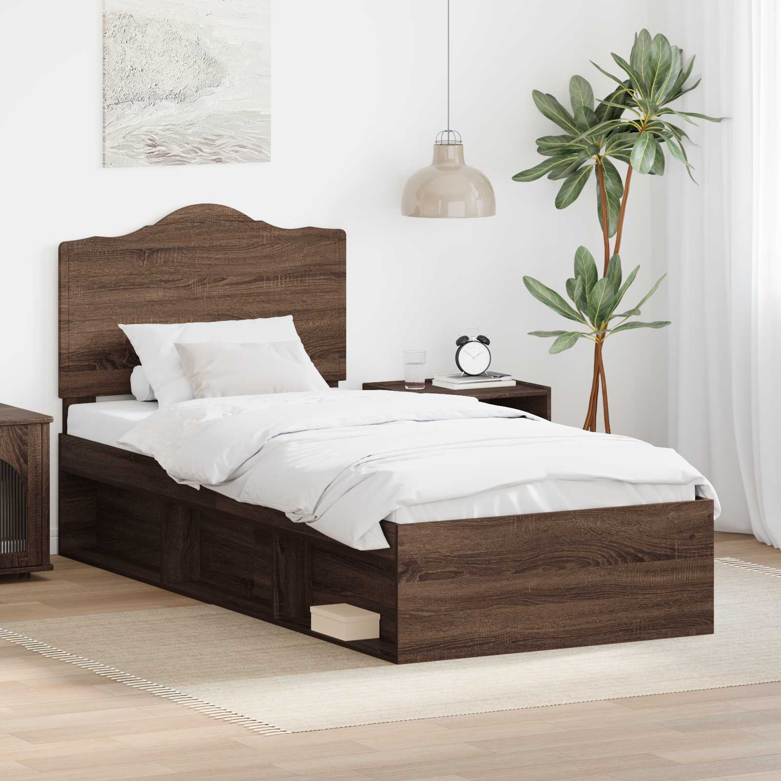 Bettrahmen Braun Eichen-Optik 90 x 190 cm Massives Kiefernholz