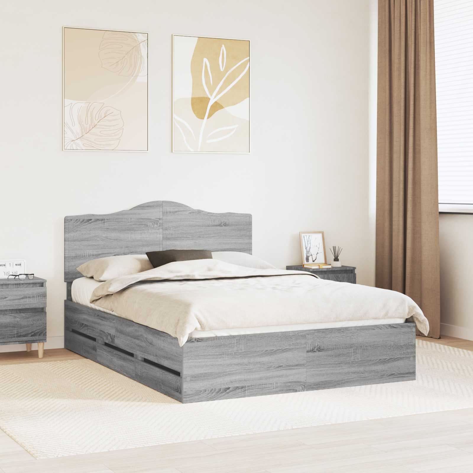 Bettrahmen Sonoma-Grau 160 x 200 cm Ingenieurs Holz