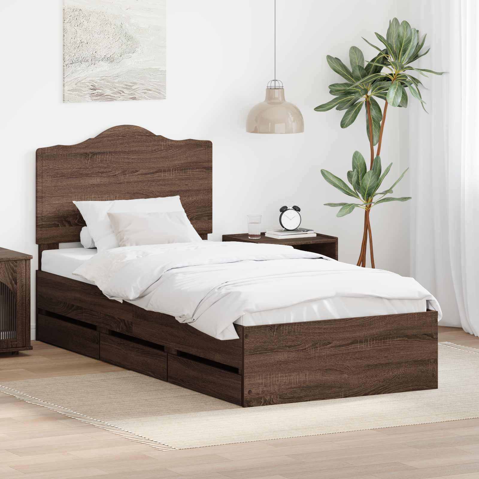 Bettrahmen Braun Eichen-Optik 90 x 190 cm Ingenieurs Holz