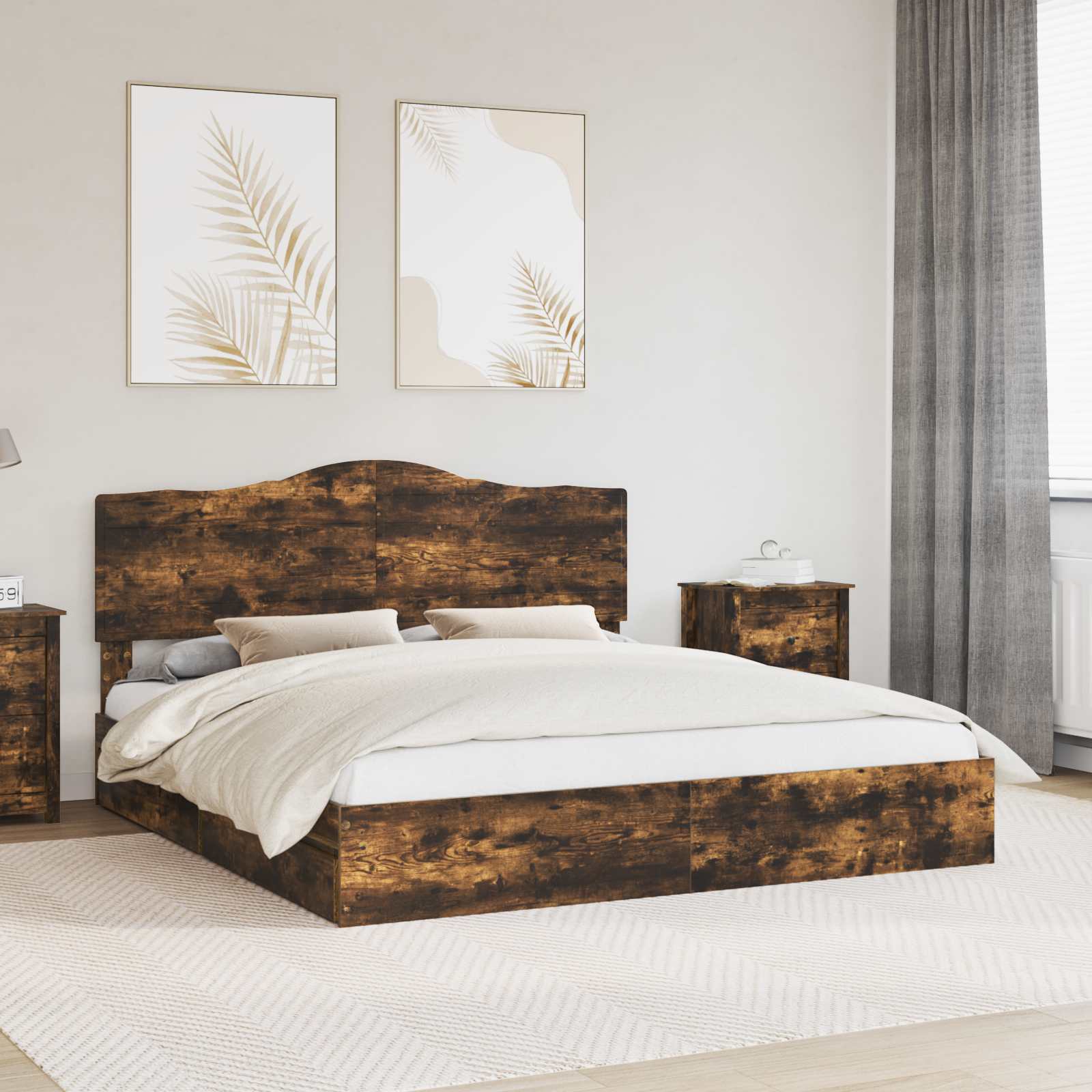 Aufbewahrungsbett Räuchereiche 180 x 200 cm Holzwerkstoff