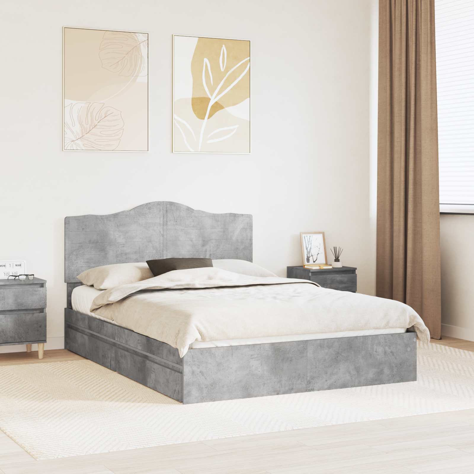 Aufbewahrungsbett Betongrau 150 x 200 cm Holzwerkstoff
