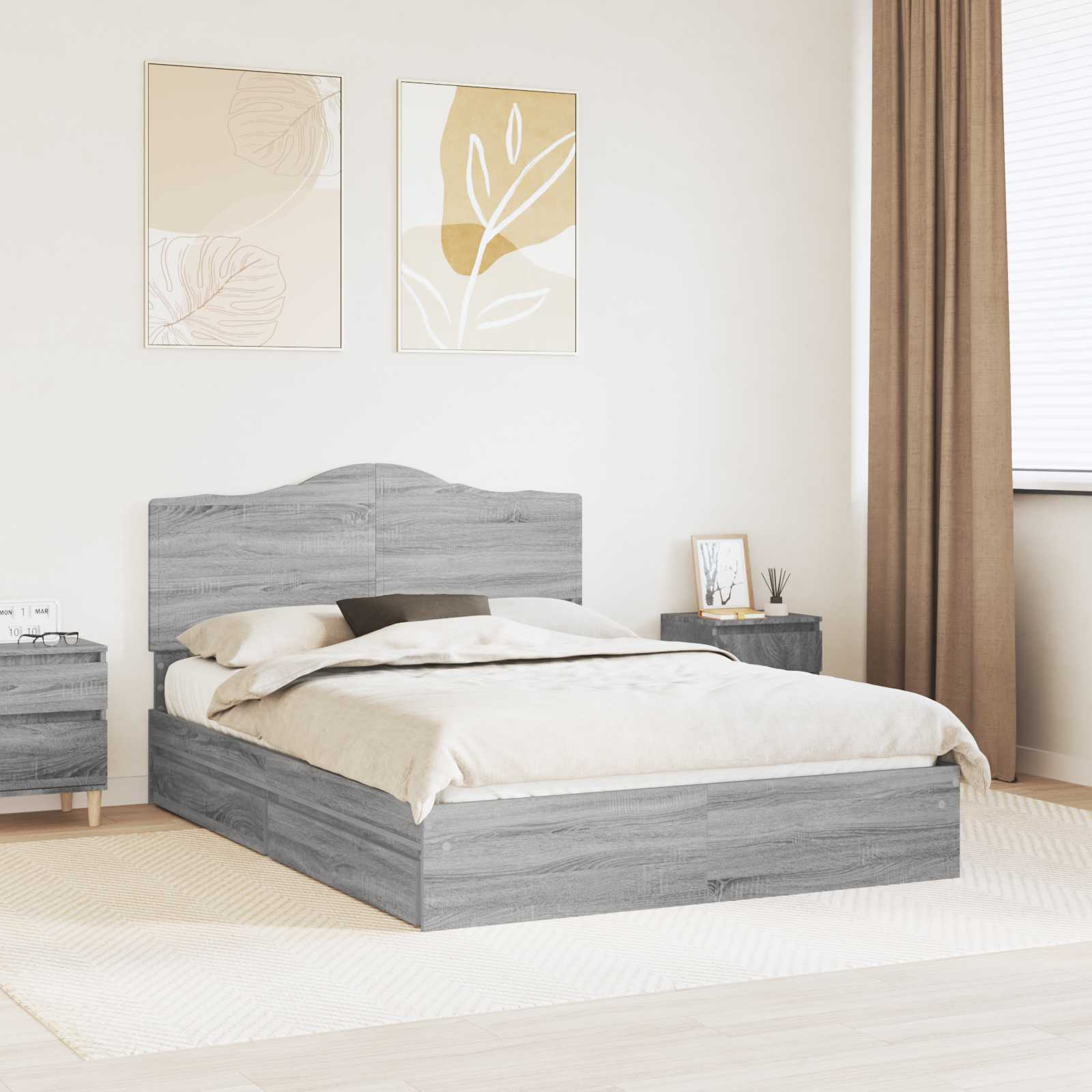 Aufbewahrungsbett Sonoma-Grau 140 x 200 cm Holzwerkstoff