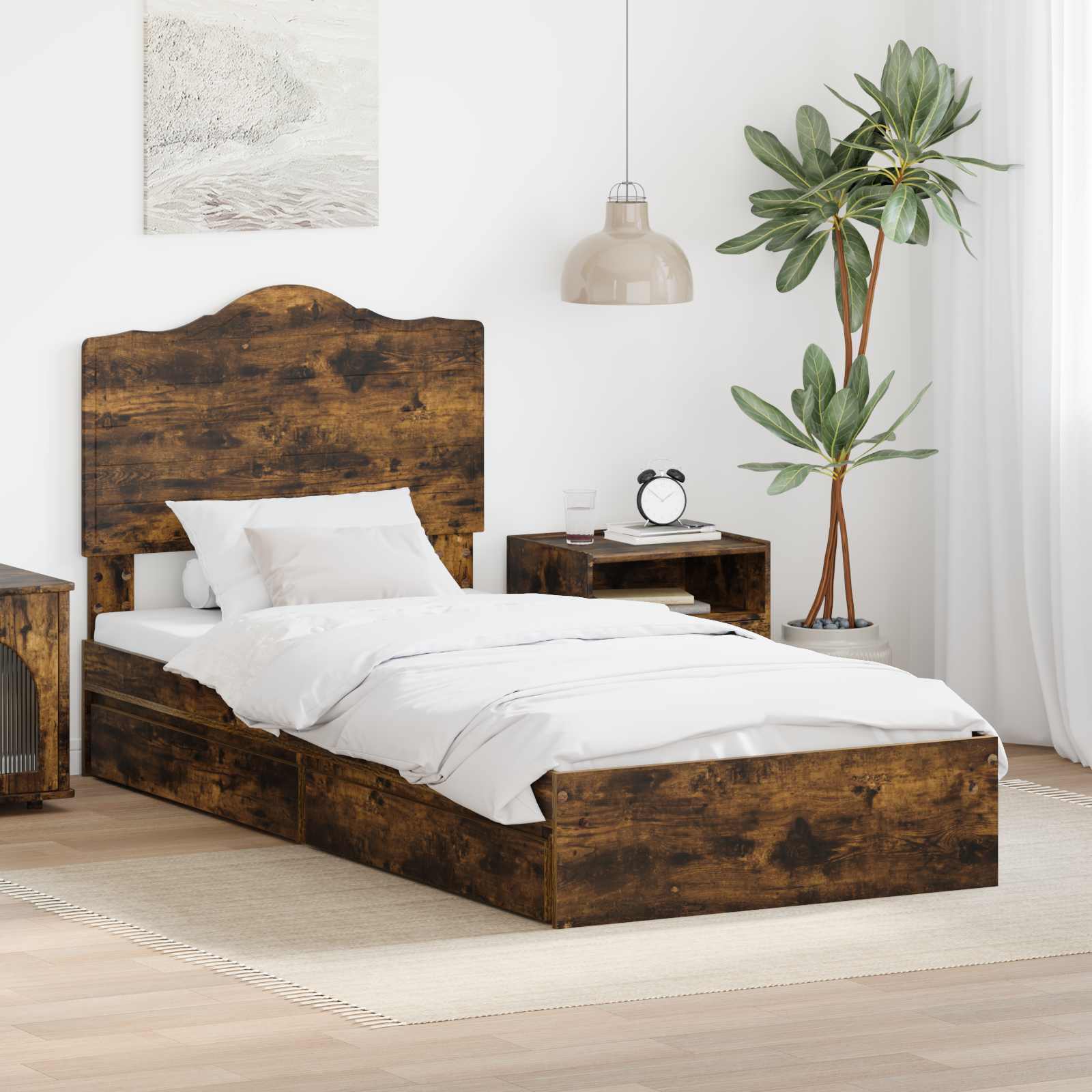 Aufbewahrungsbett Räuchereiche 90 x 200 cm Holzwerkstoff