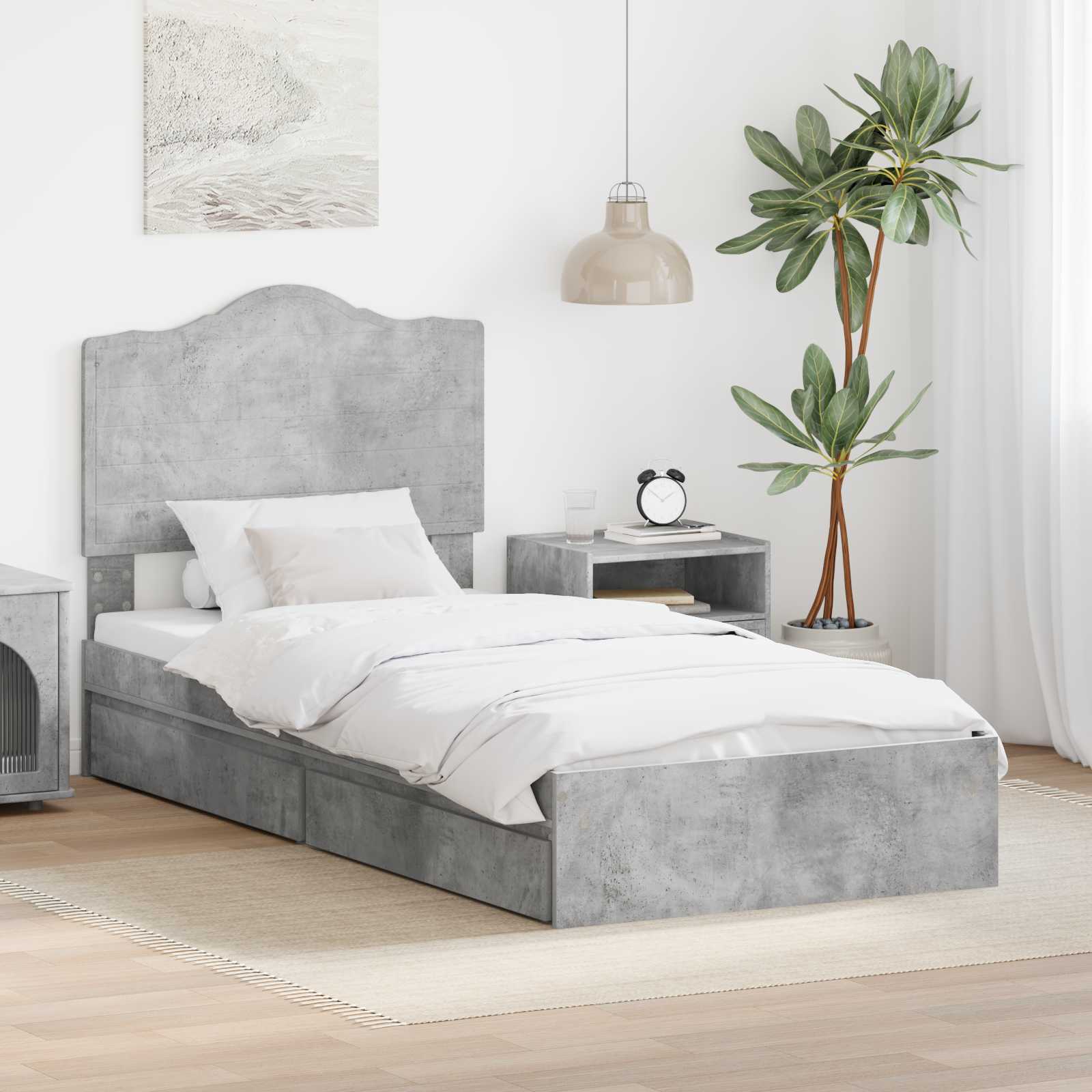 Aufbewahrungsbett Betongrau 90 x 190 cm Holzwerkstoff
