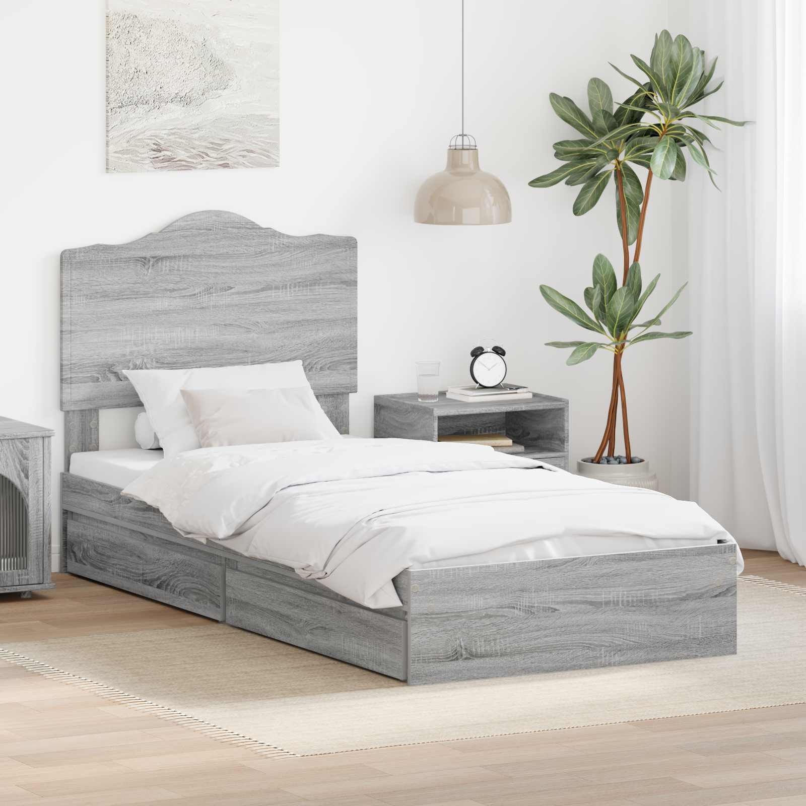 Aufbewahrungsbett Sonoma-Grau 90 x 190 cm Holzwerkstoff