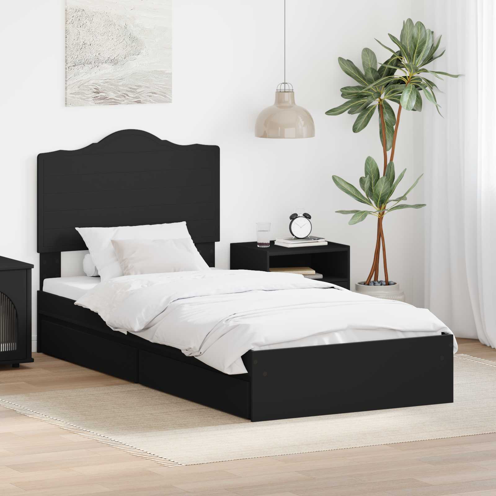 Aufbewahrungsbett Verstellbar Schwarz 70 x 190 cm Holzwerkstoff