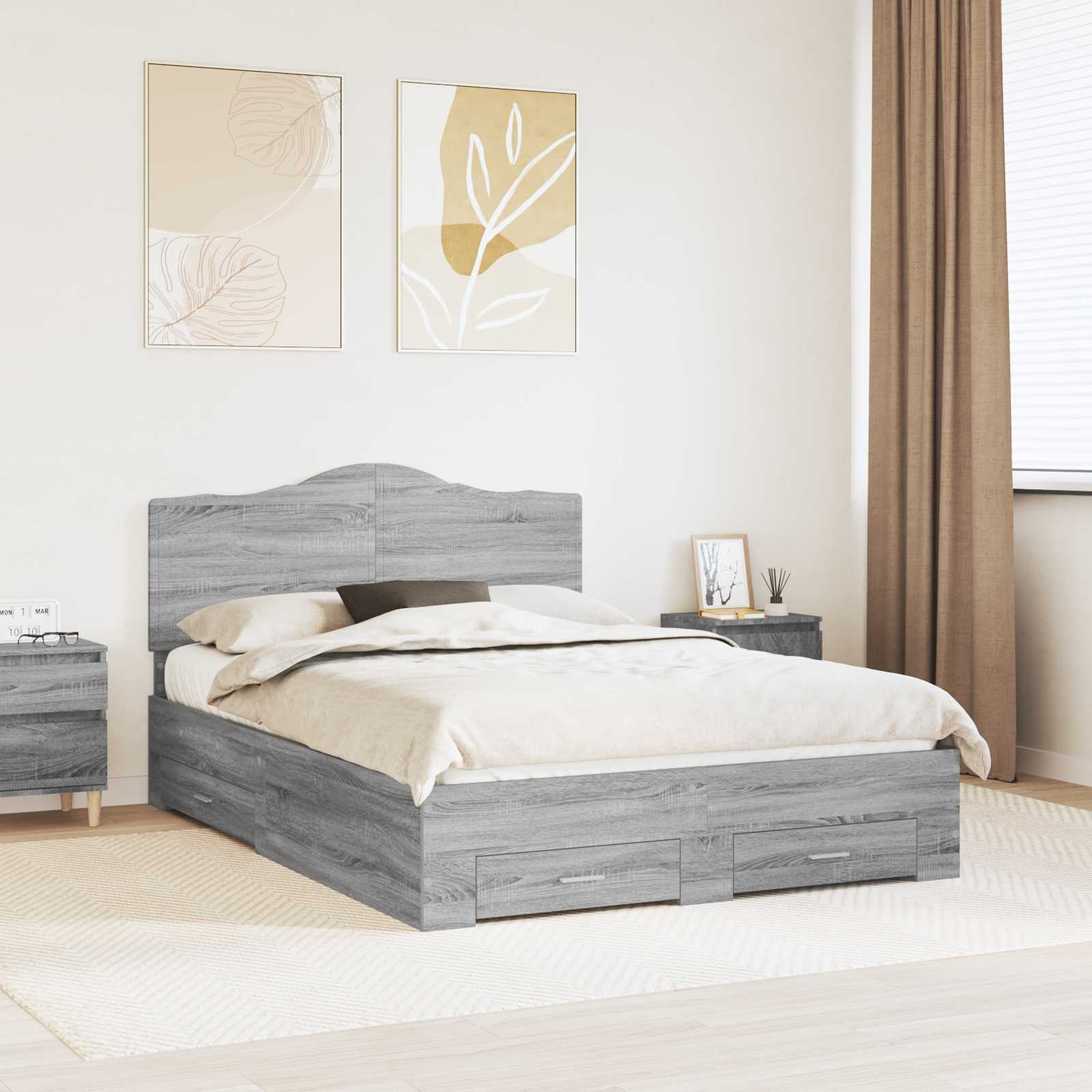Bettrahmen Graues Sonoma 140 x 200 cm Holzwerkstoff