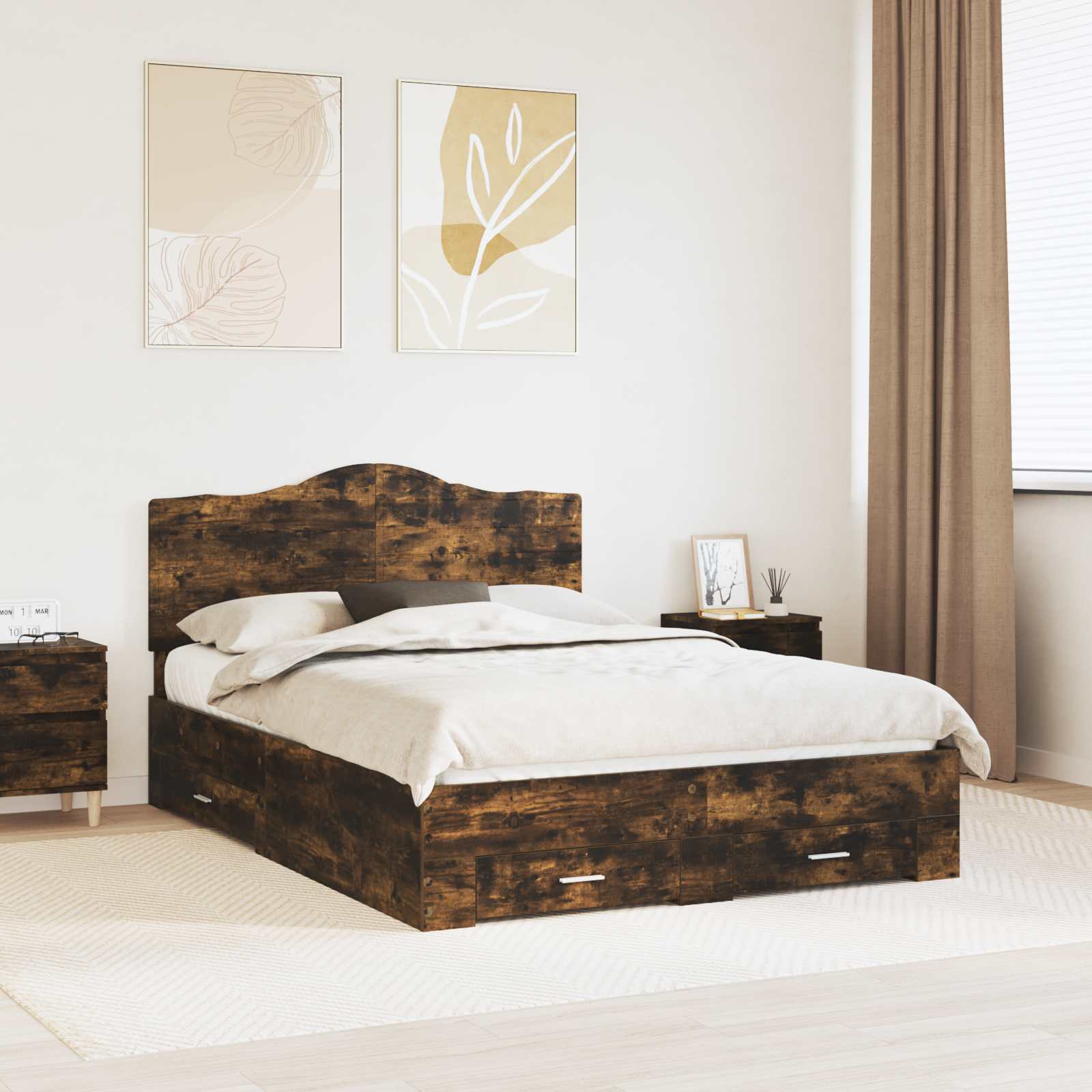 Bettrahmen Geräucherte Eiche 140 x 190 cm Holzwerkstoff
