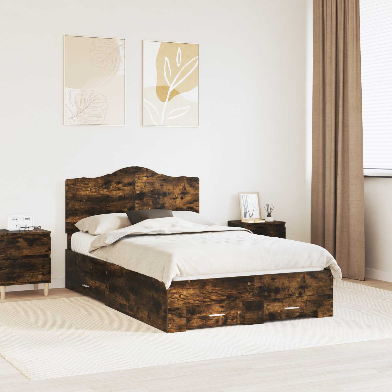 Bettrahmen Geräucherte Eiche 135 x 190 cm Holzwerkstoff