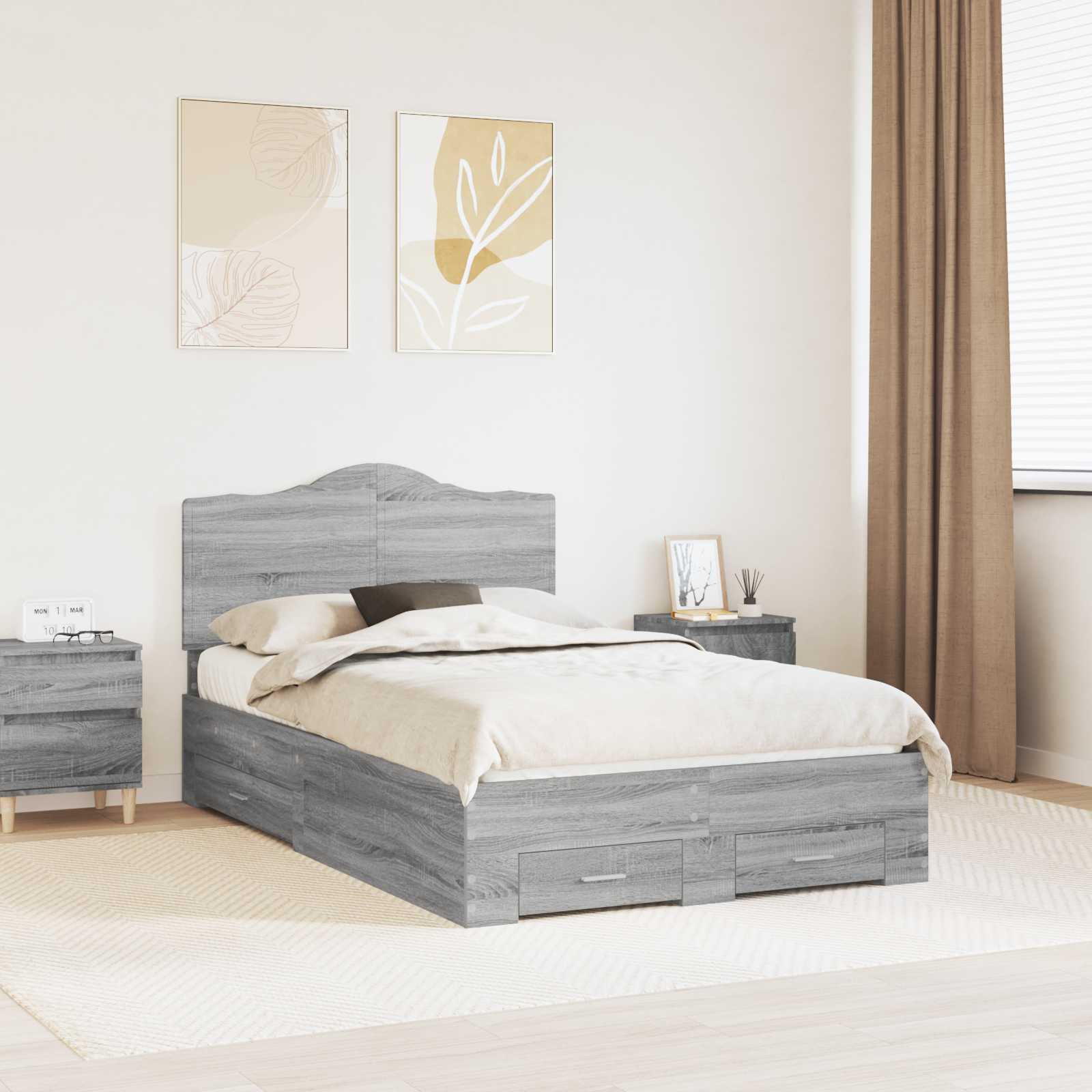 Bettrahmen Graues Sonoma 135 x 190 cm Holzwerkstoff