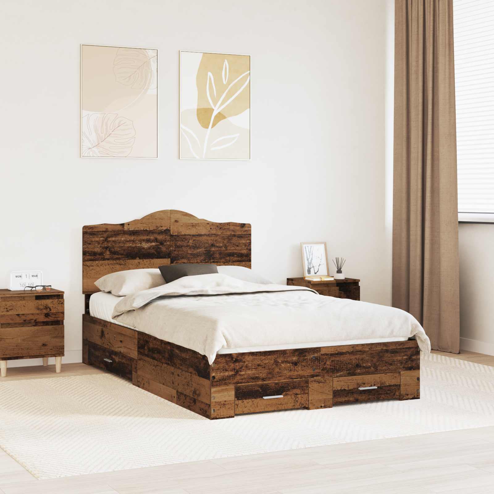 Bettrahmen mit Schubladen Altholz 120 x 190 cm Holzwerkstoff