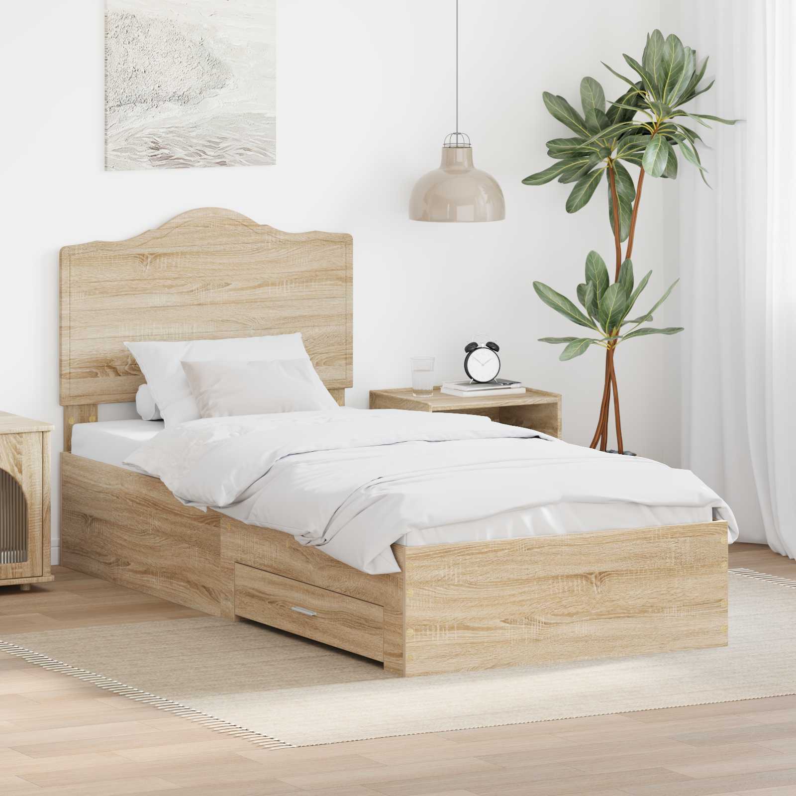 Bettrahmen mit Kopfteil Sonoma-Eiche 90 x 190 cm Holzwerkstoff