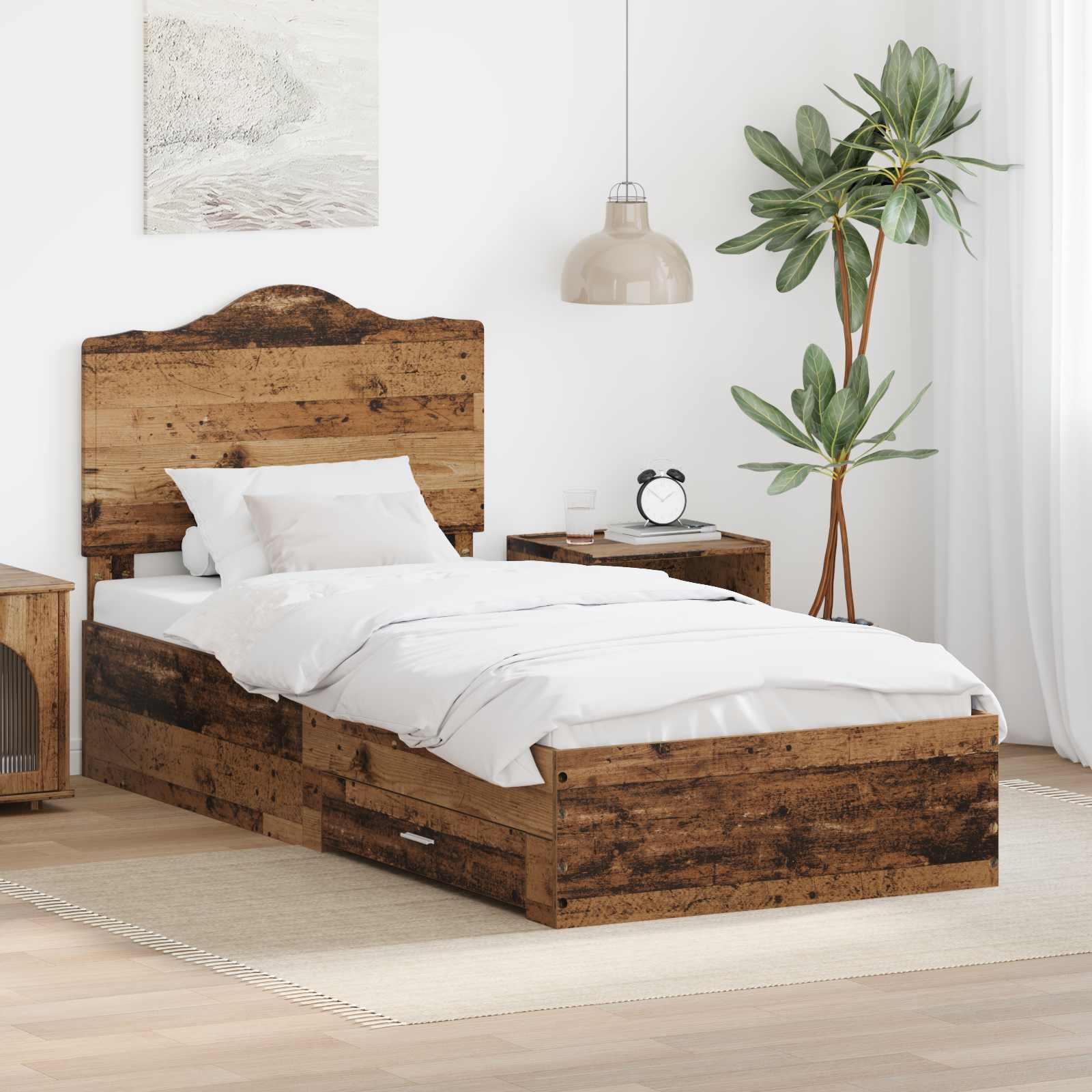 Bettrahmen mit Schubladen Altholz 90 x 190 cm Holzwerkstoff