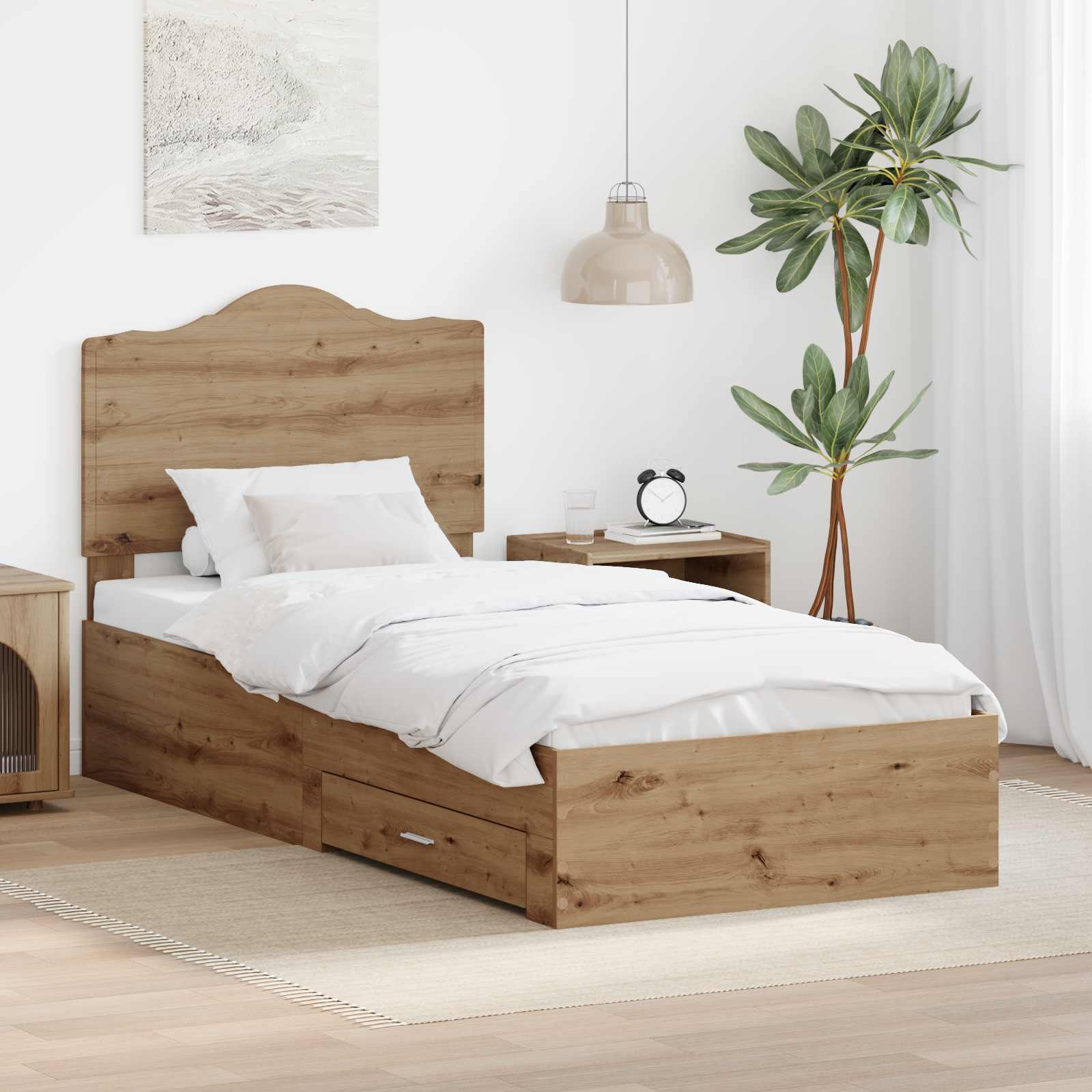 Bettrahmen mit Kopfteil Artisan-Eiche 90 x 190 cm Holzwerkstoff