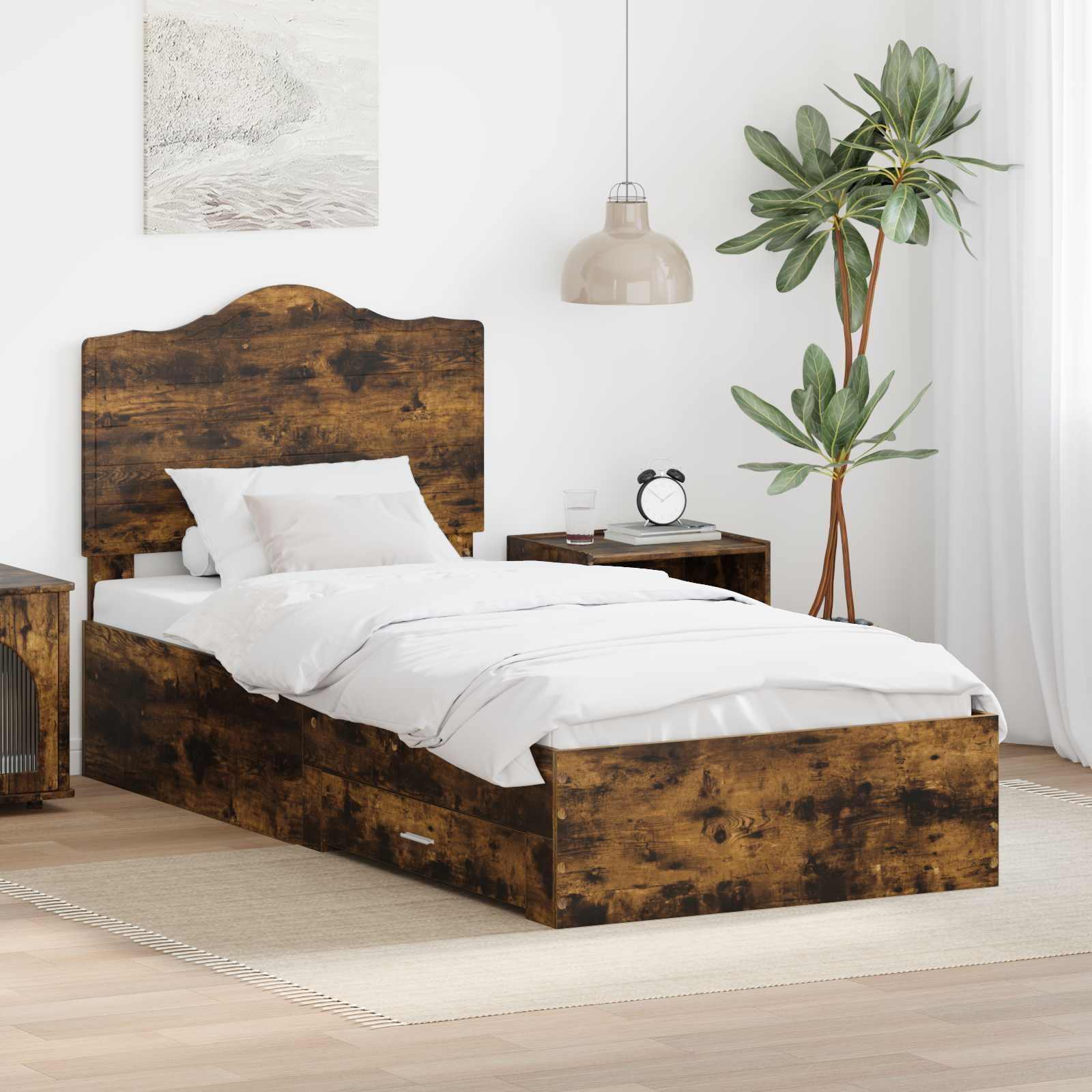 Bettrahmen Geräucherte Eiche 70 x 190 cm Holzwerkstoff