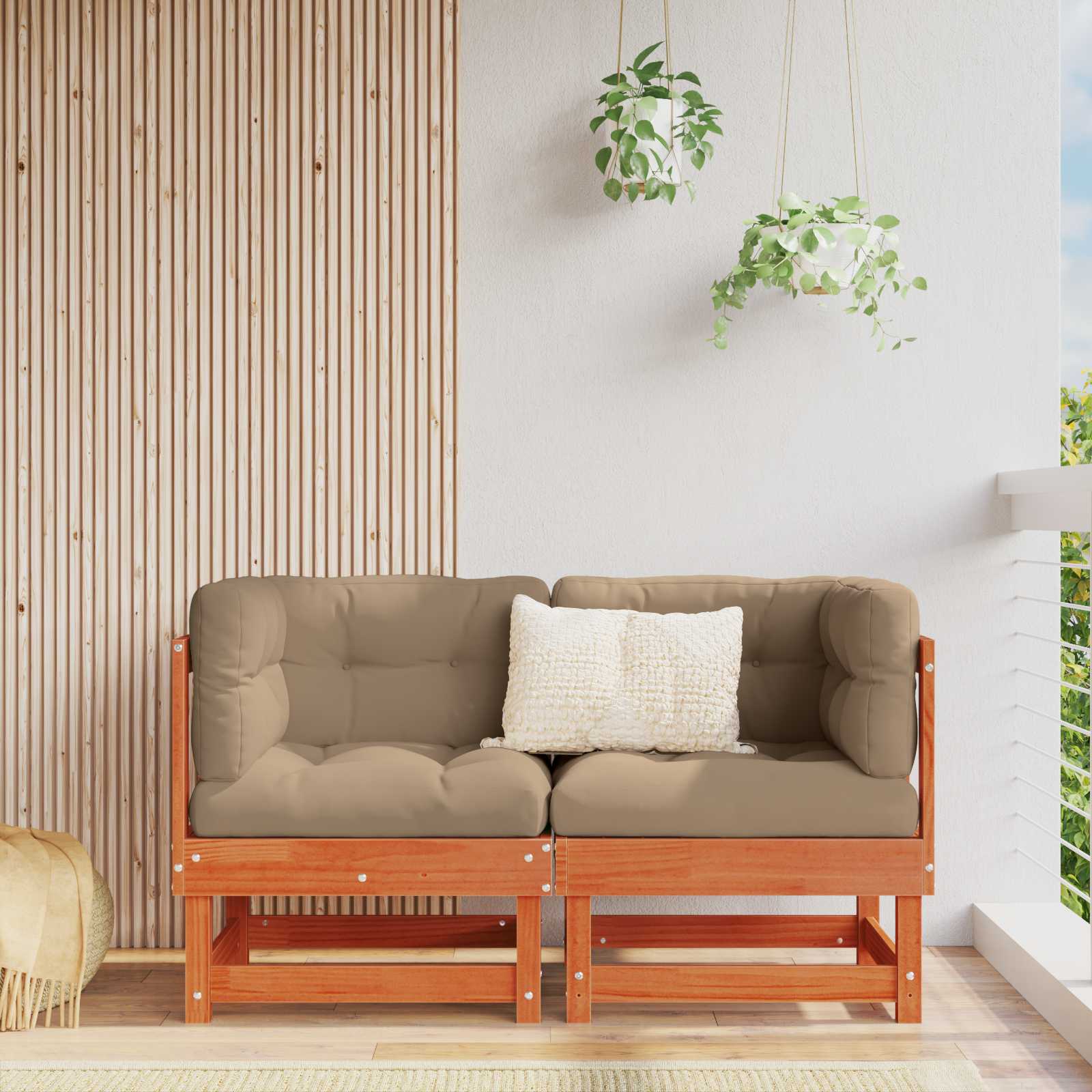 2 stk. Gartenecksofa Massives Kiefernholz Wachsbraun