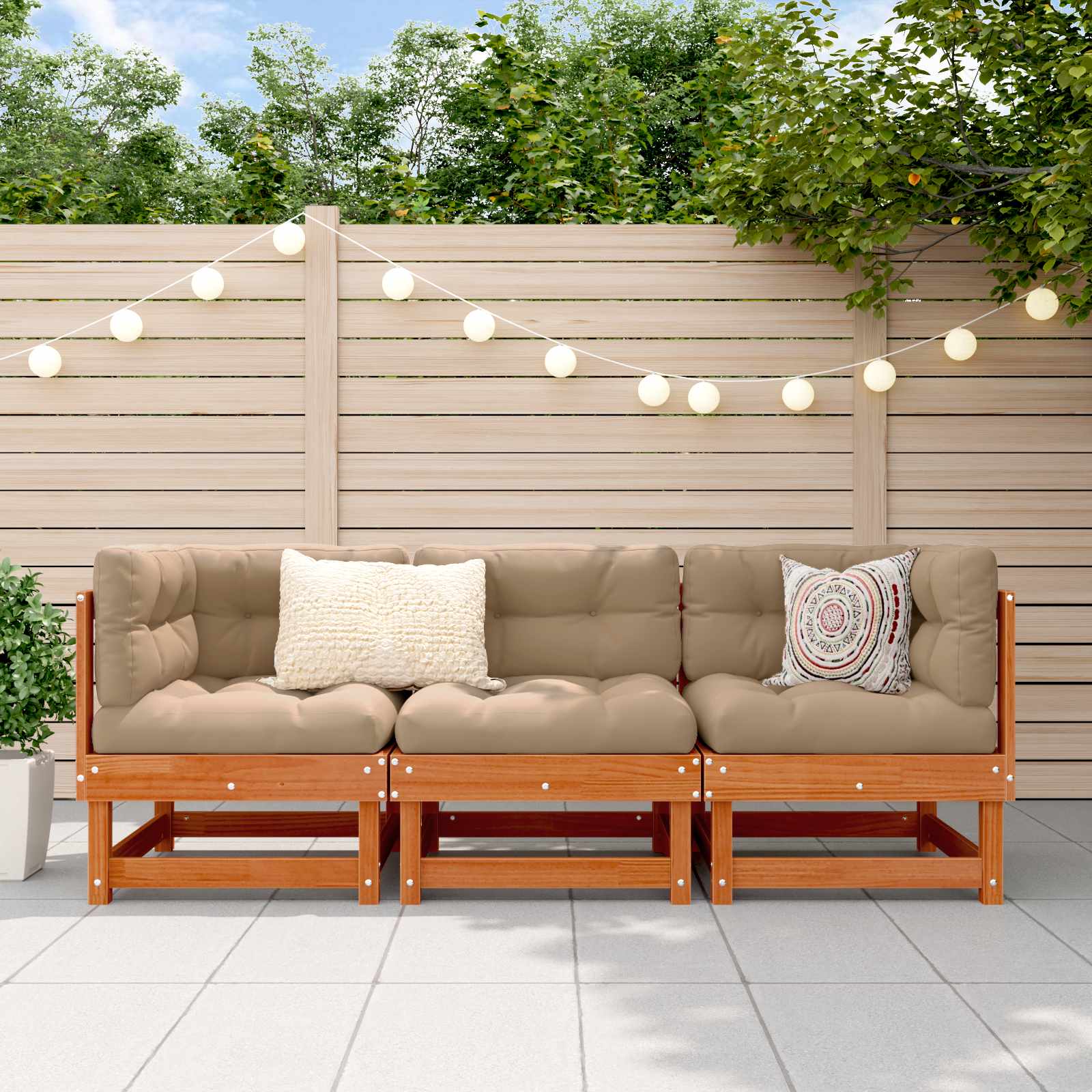 Sectional Sofa Einheiten Massives Kiefernholz Wachsbraun