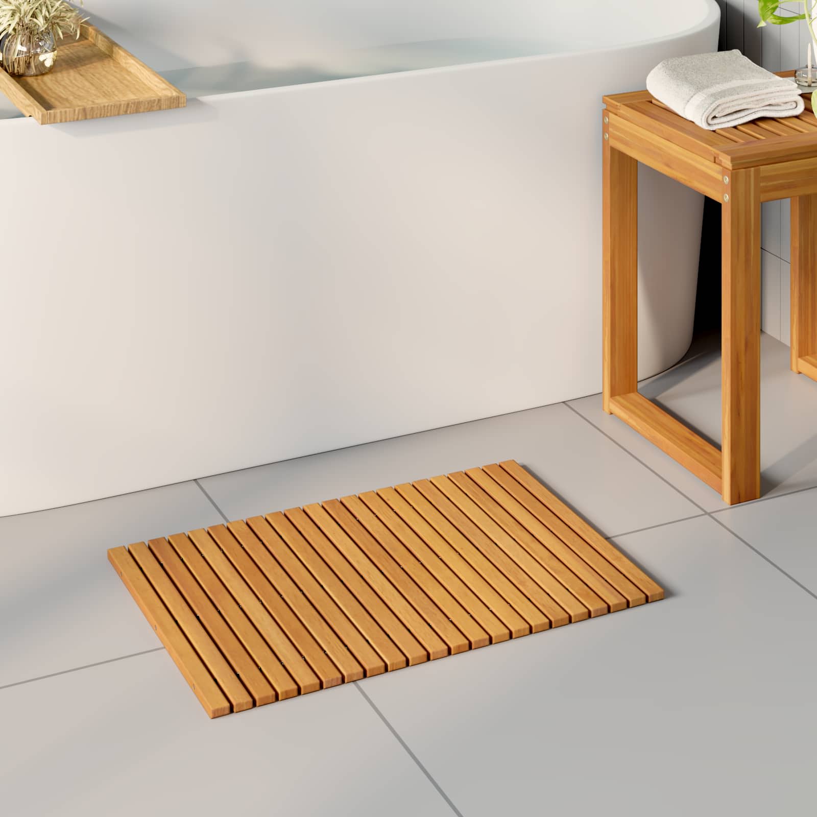 Badematte Natur 60 x 40 cm Massivholz Akazie