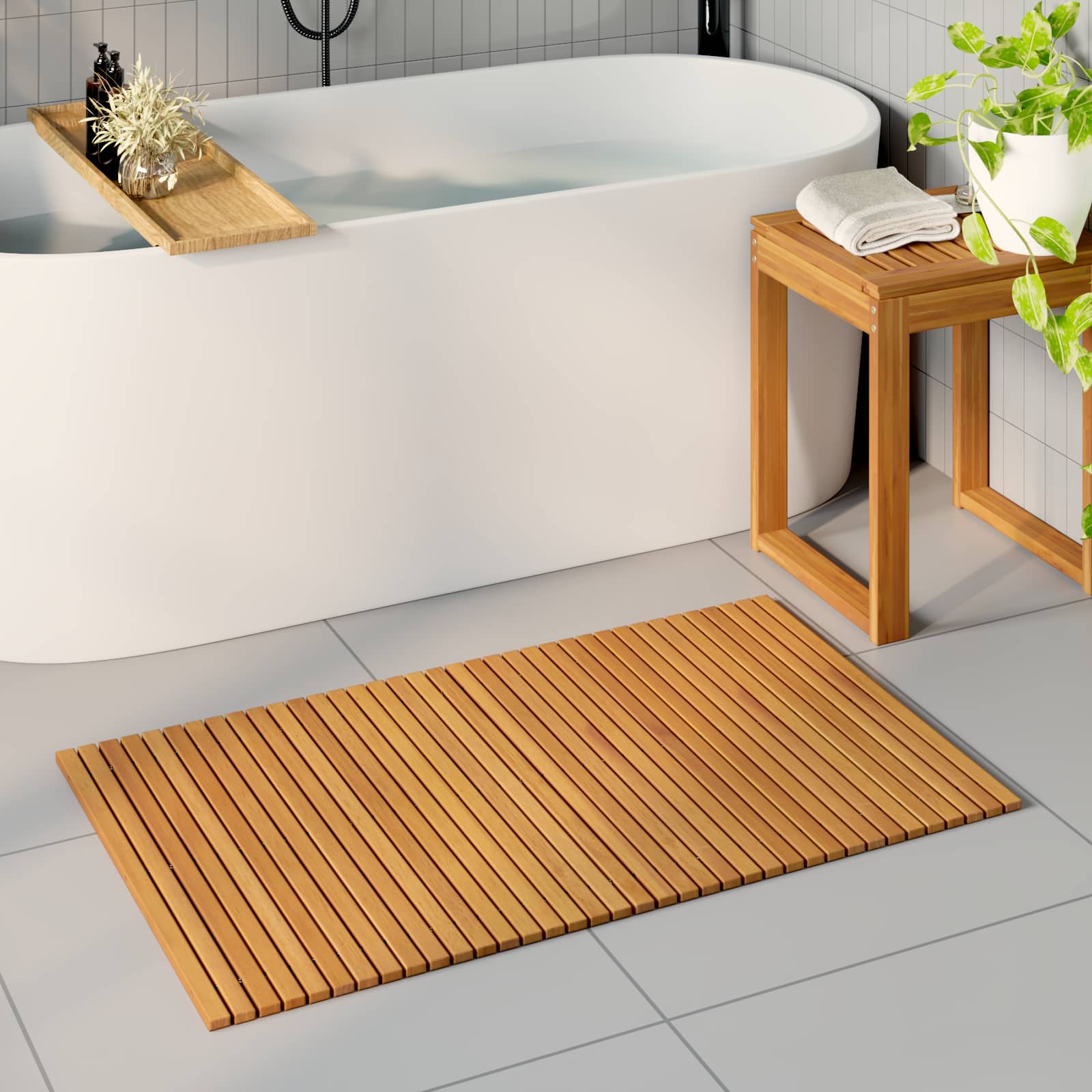 Badematte Natur 100 x 60 cm Massivholz Akazie