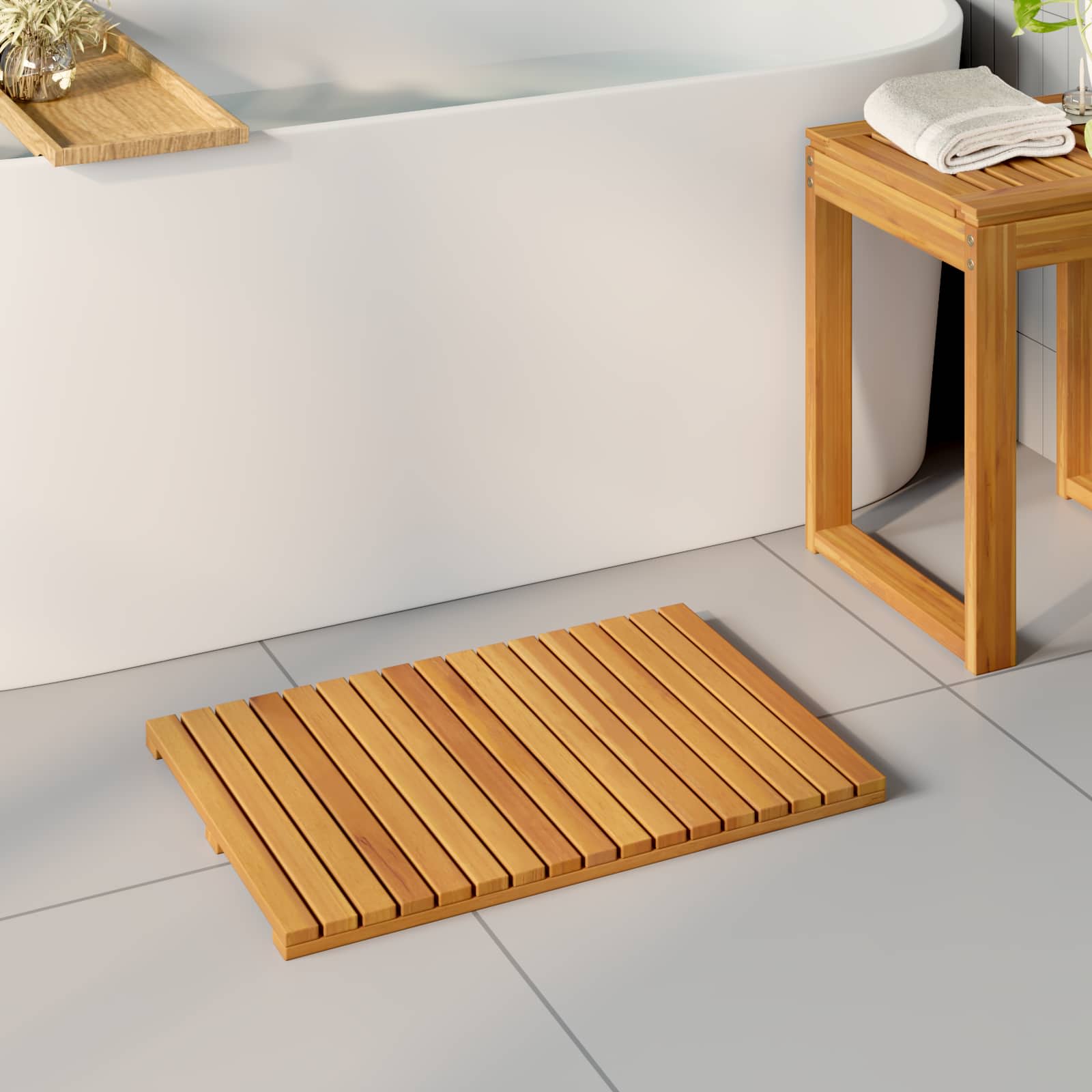 Badematte 2 stk. Natur 60 x 40 cm Massivholz Akazie