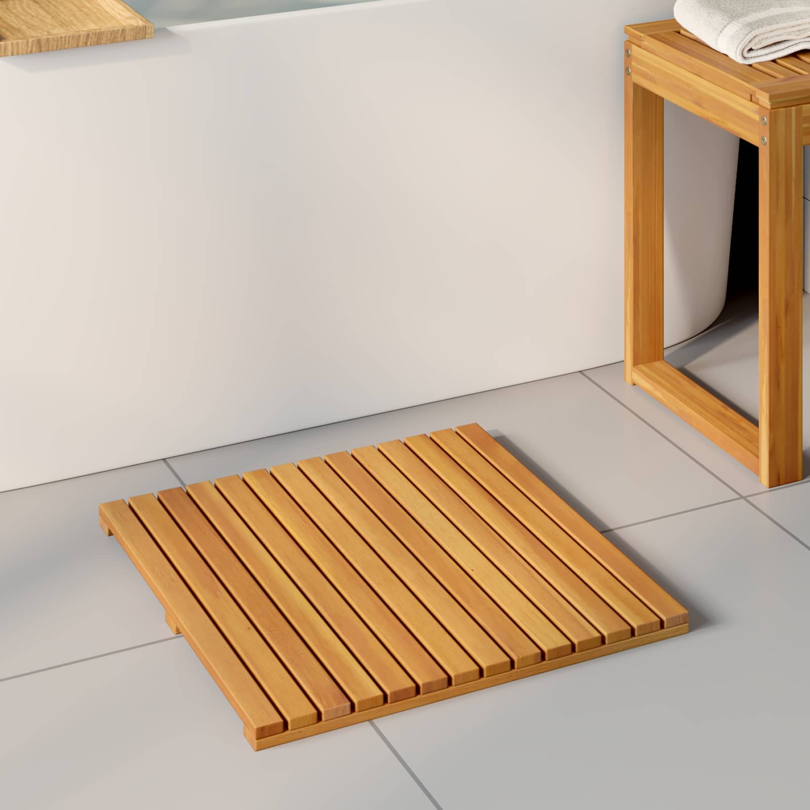 Badematte 2 stk. Natur 50 x 50 cm Massivholz Akazie