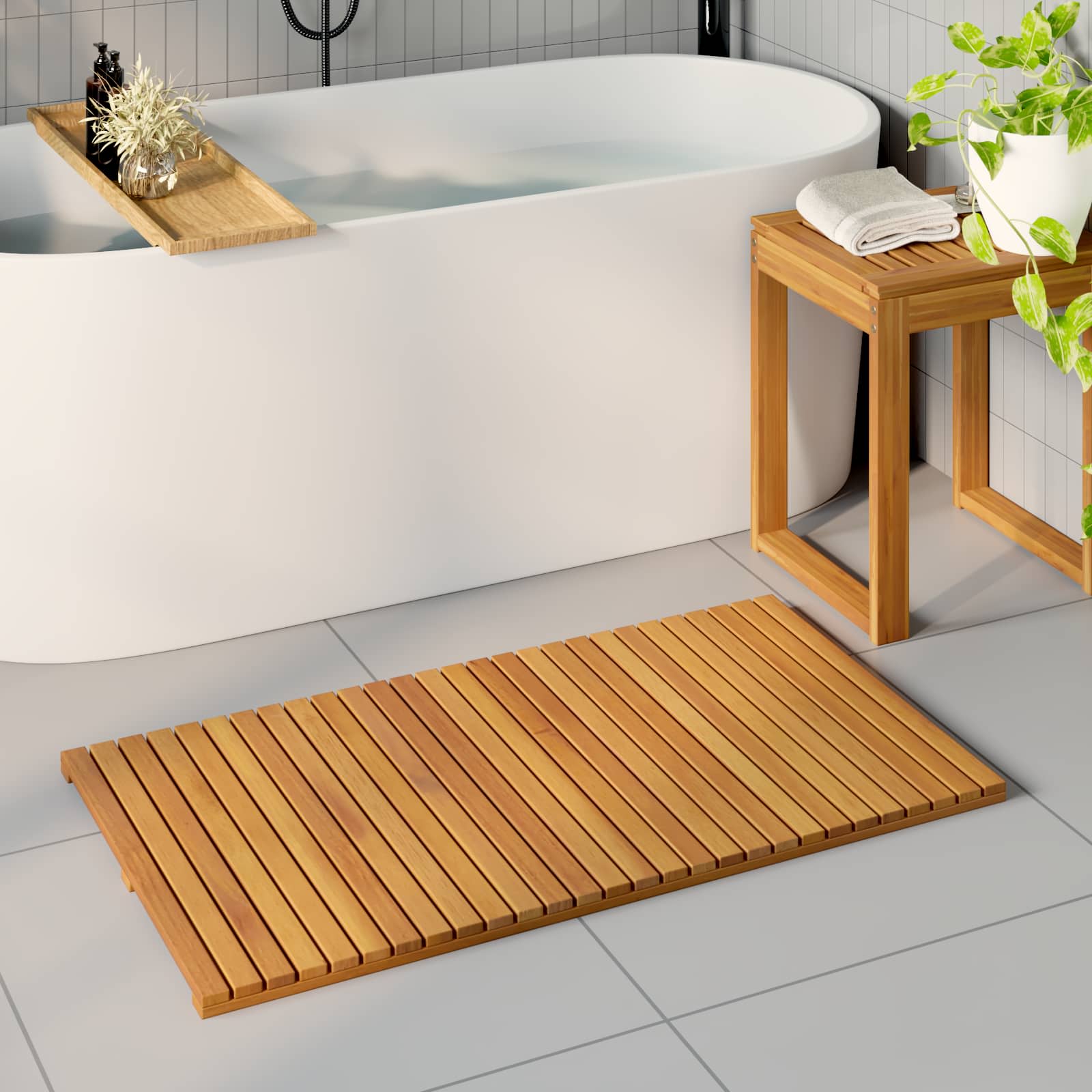 Badematte Natur 100 x 55 cm Massivholz Akazie