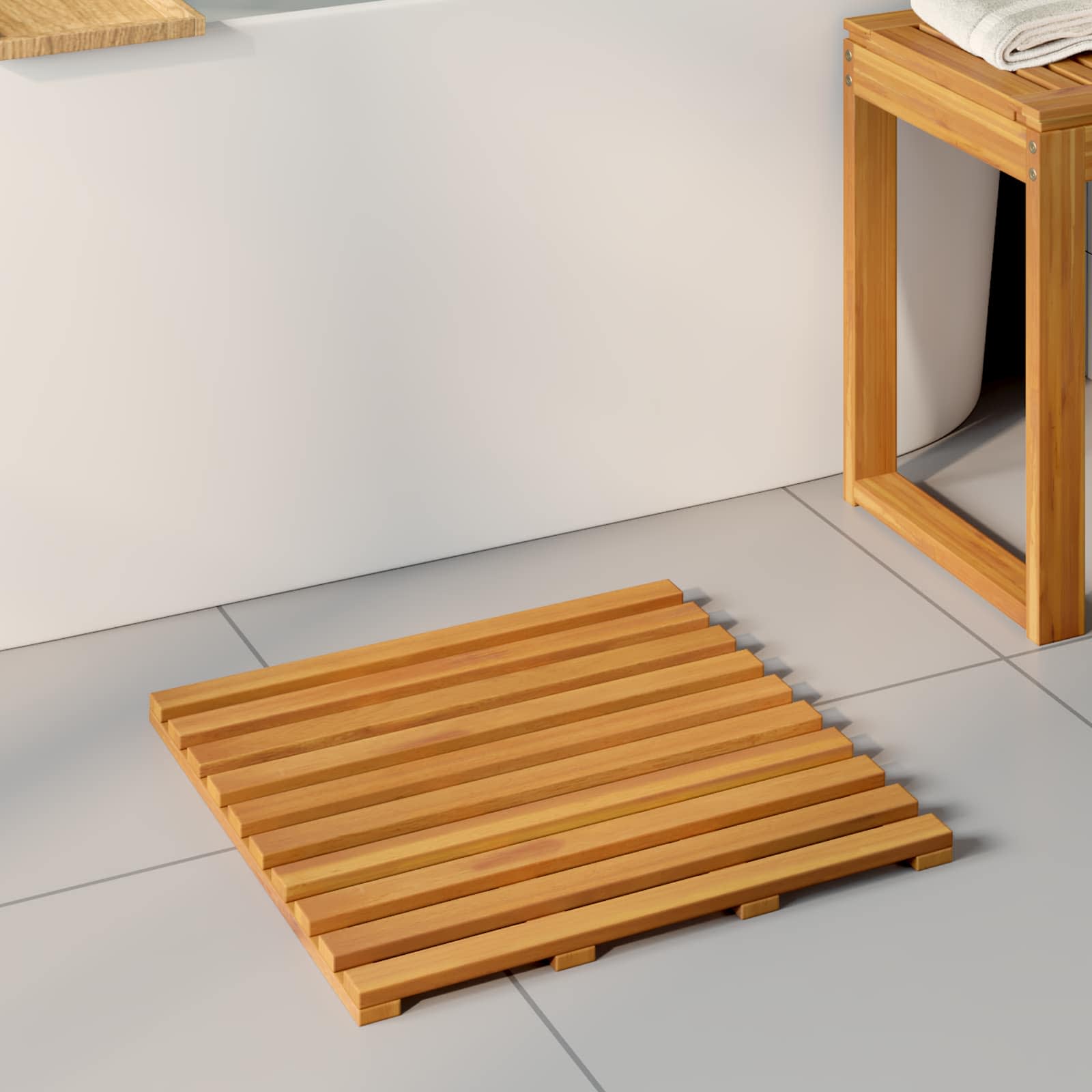 Badematte 2 stk. Natur 50 x 48 cm Massivholz Akazie