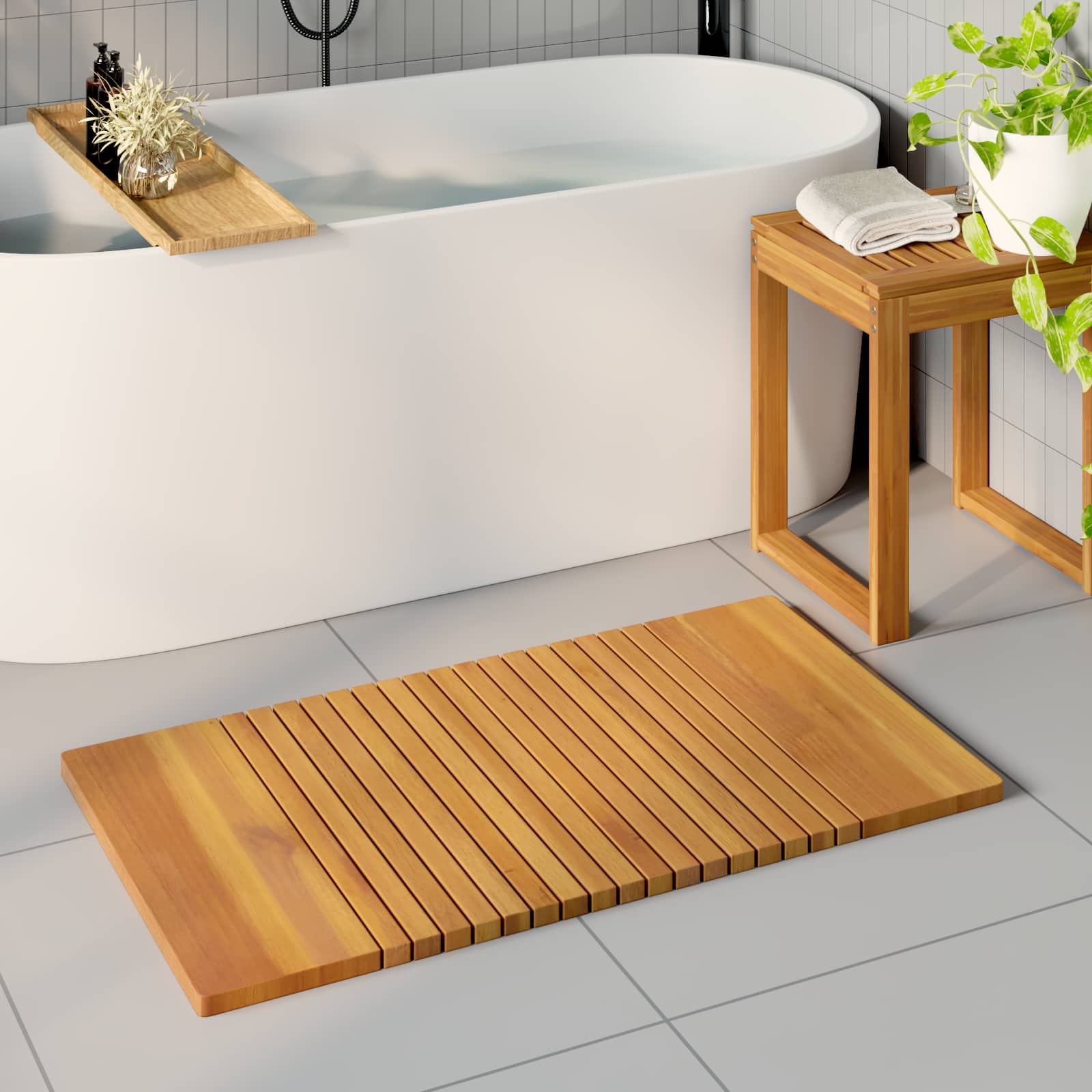 Badematte Natur 100 x 55 cm Massivholz Akazie