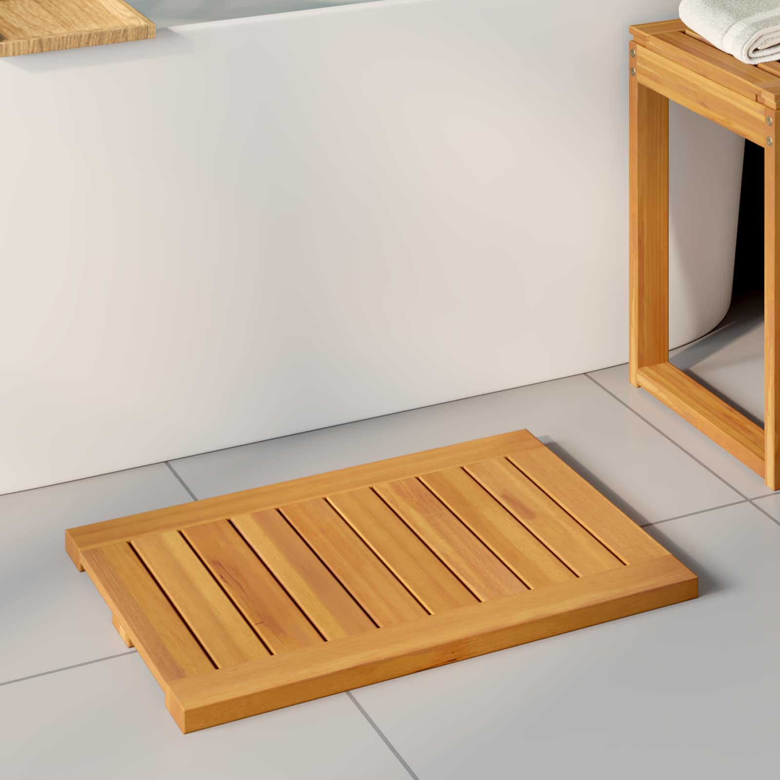 Badematte 2 stk. Natur 60 x 40 cm Massivholz Akazie