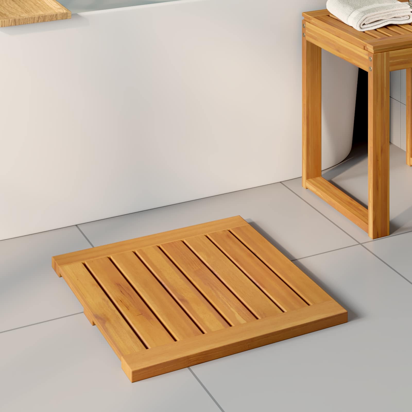 Badematte 2 stk. Natur 50 x 50 cm Massivholz Akazie
