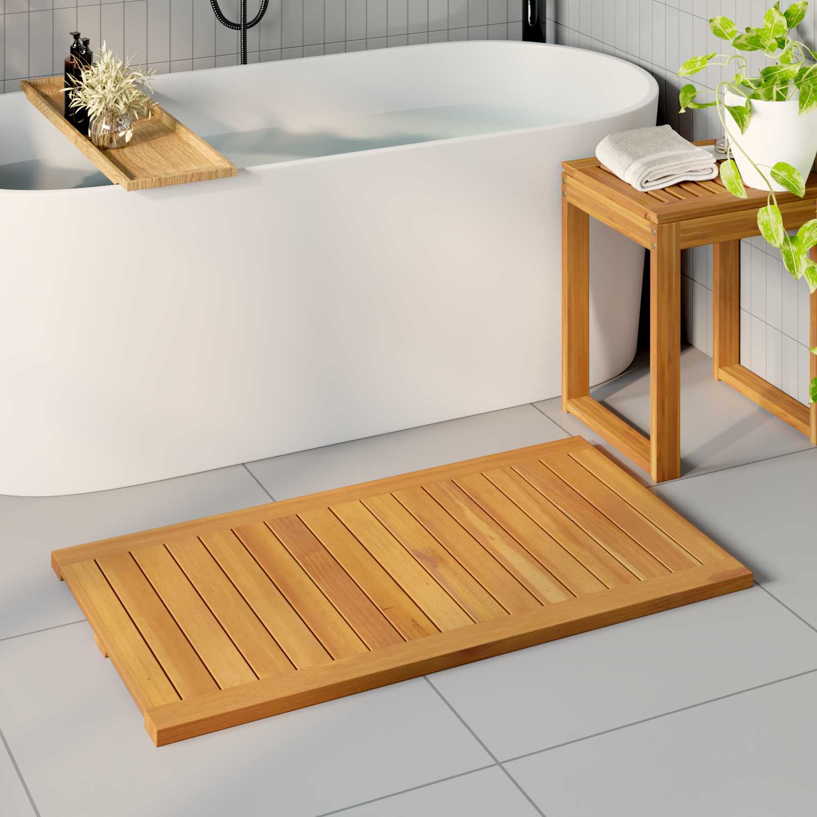 Badematte Natur 100 x 55 cm Massivholz Akazie