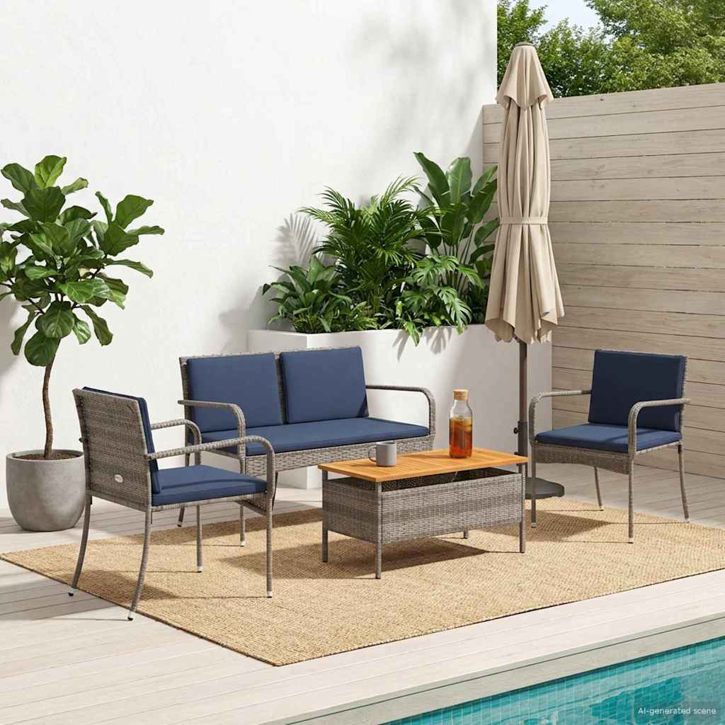 Garten Set Grau Poly-Rattan