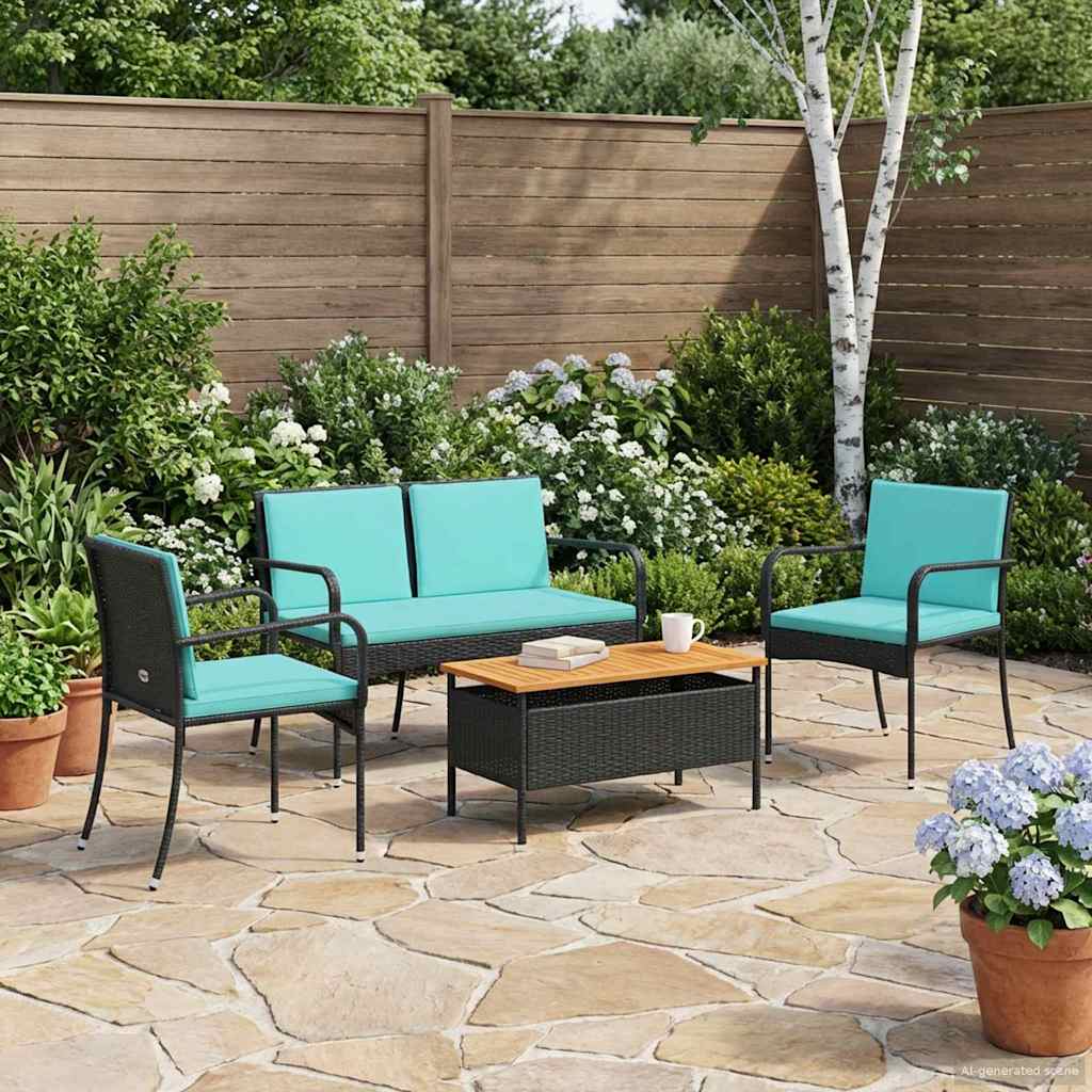 Garten Set Schwarz Poly-Rattan