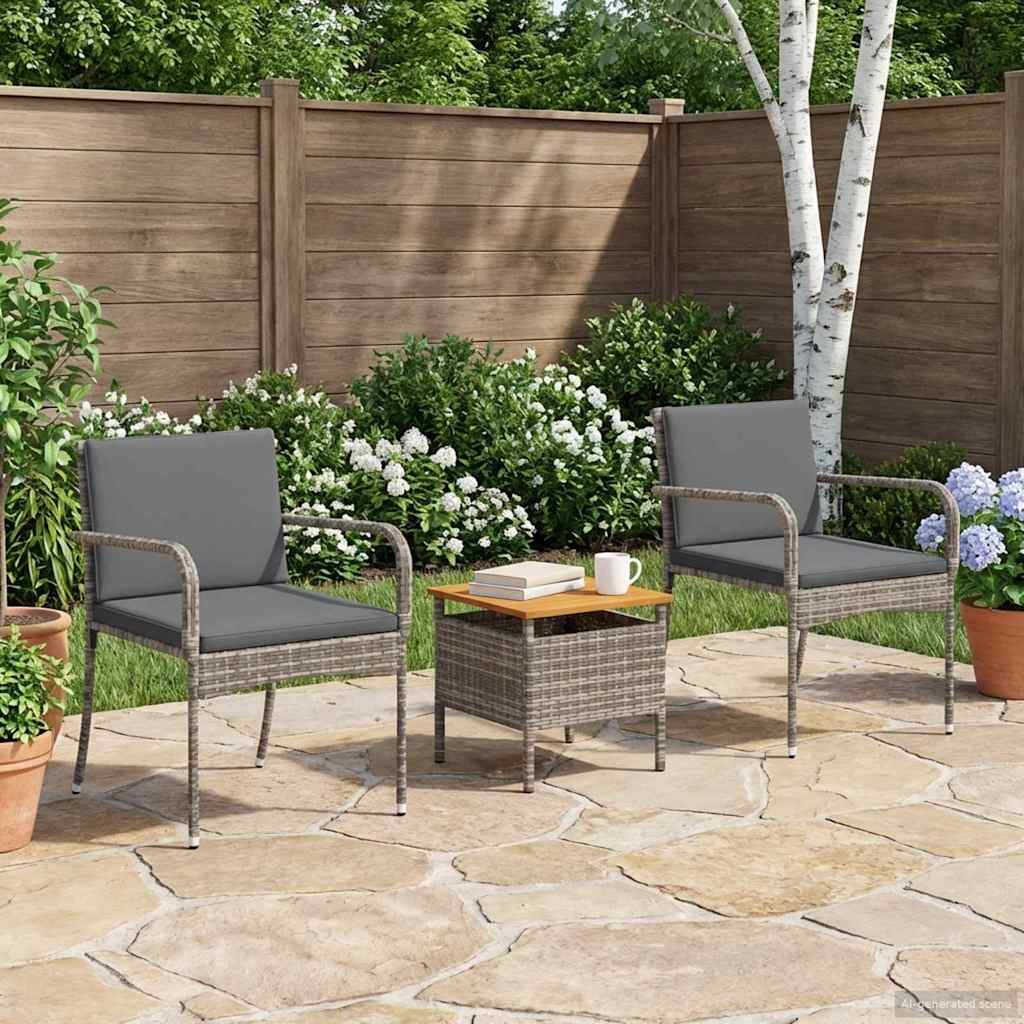 Garten Bistro Set 3 stk. Grau Poly-Rattan