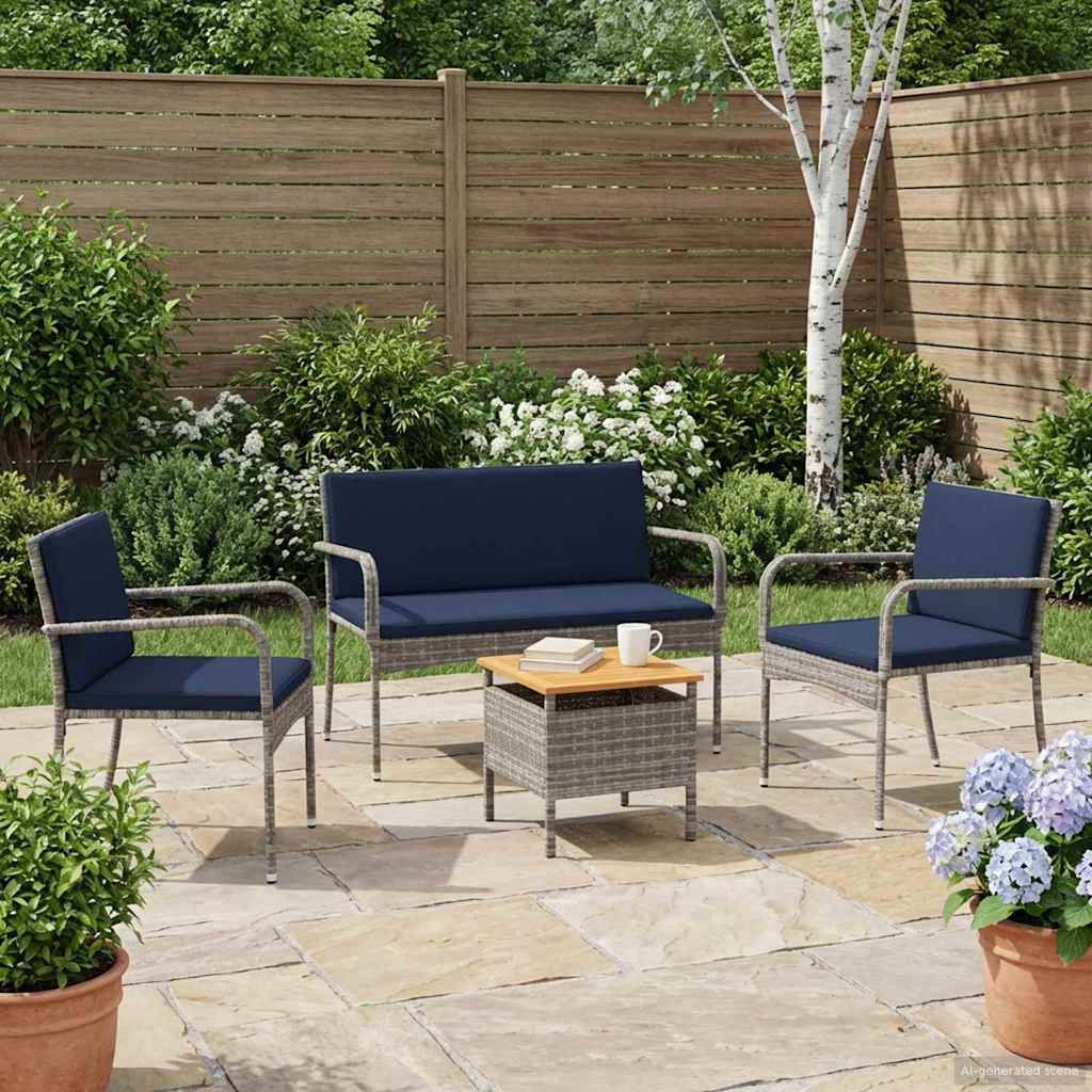 Garten Set Grau Poly-Rattan
