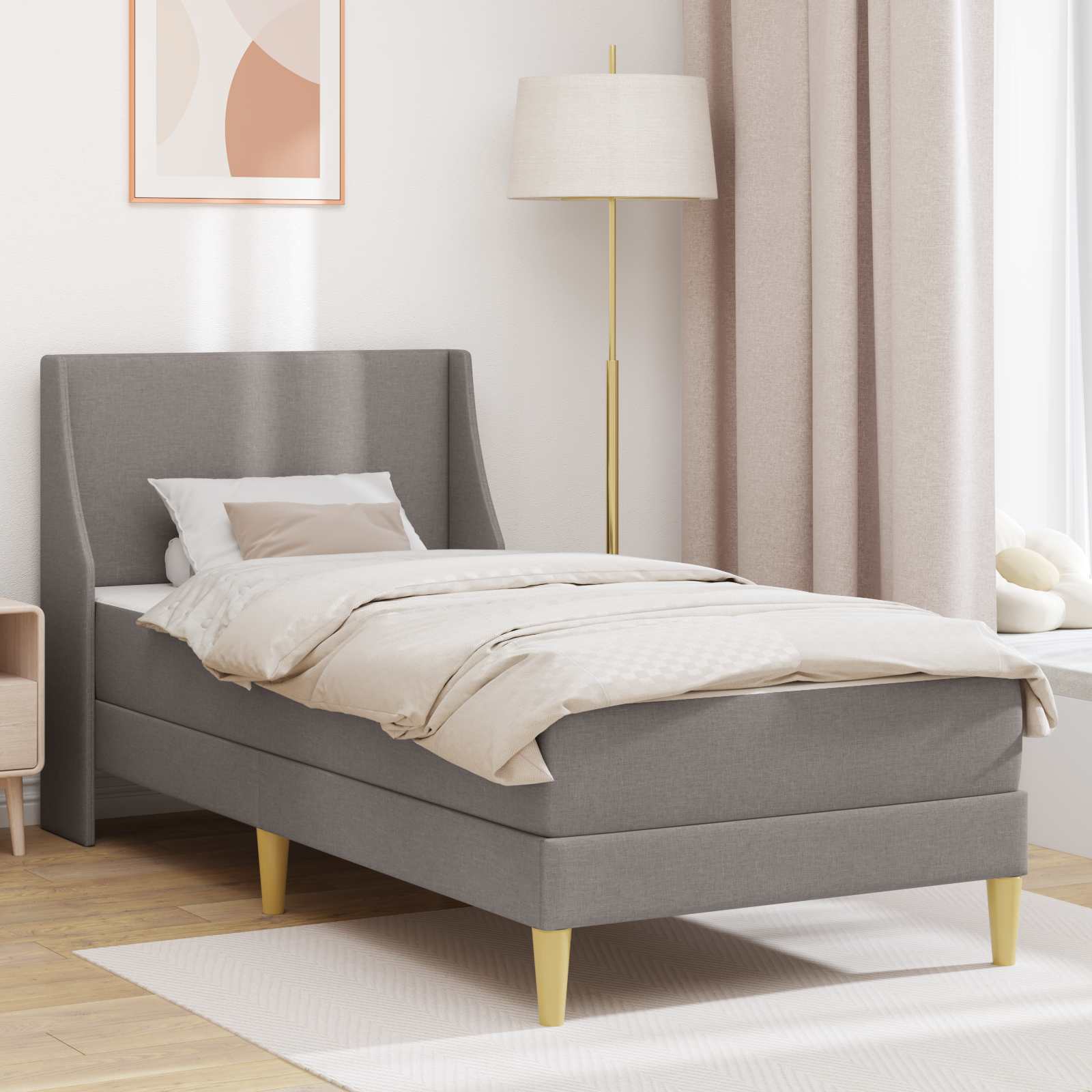 Bettgestell mit Matratze 80x 200 cm Abnehmbarer Bezug Taupe