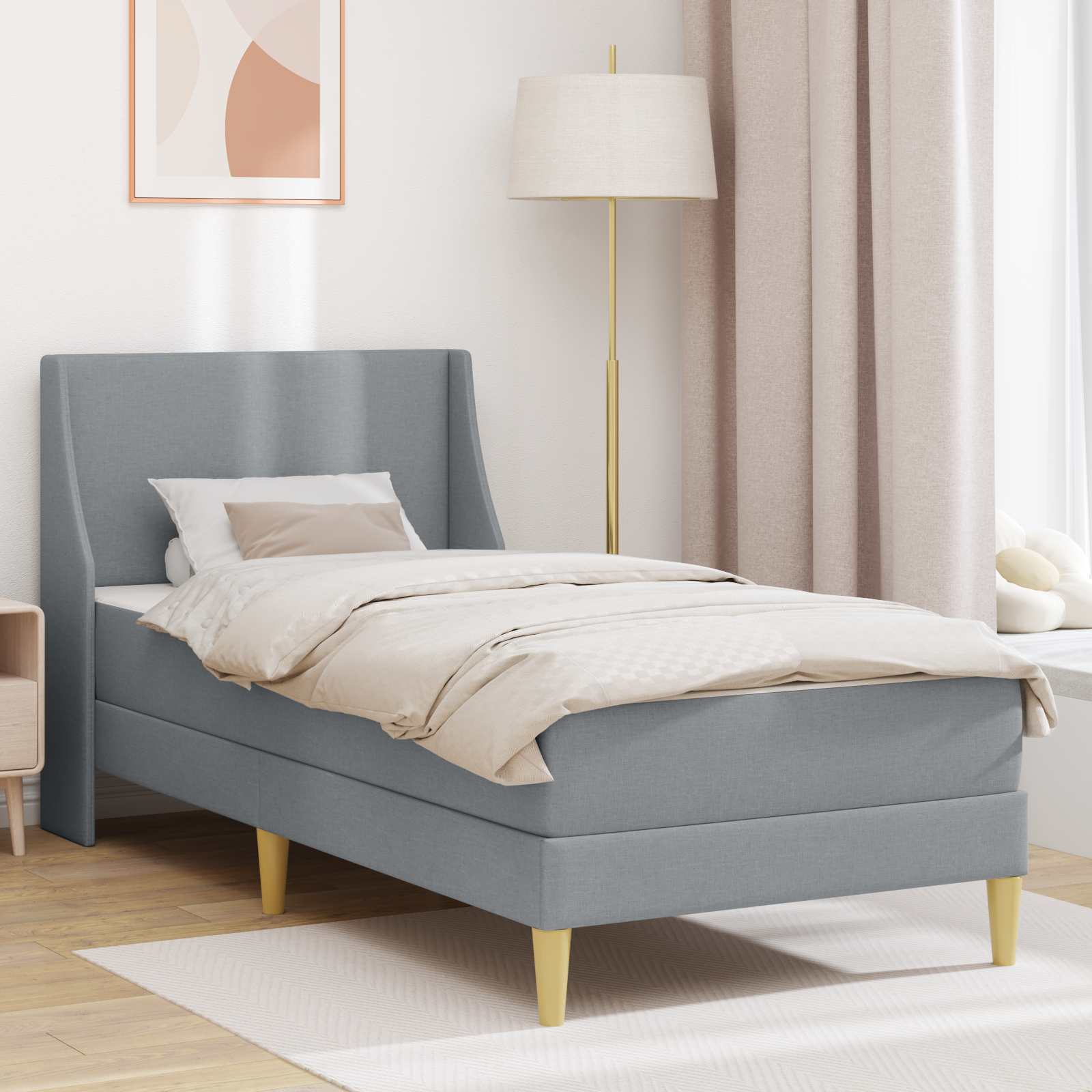 Bettgestell mit Matratze Hellgrau 100 x 200 cm Polyester