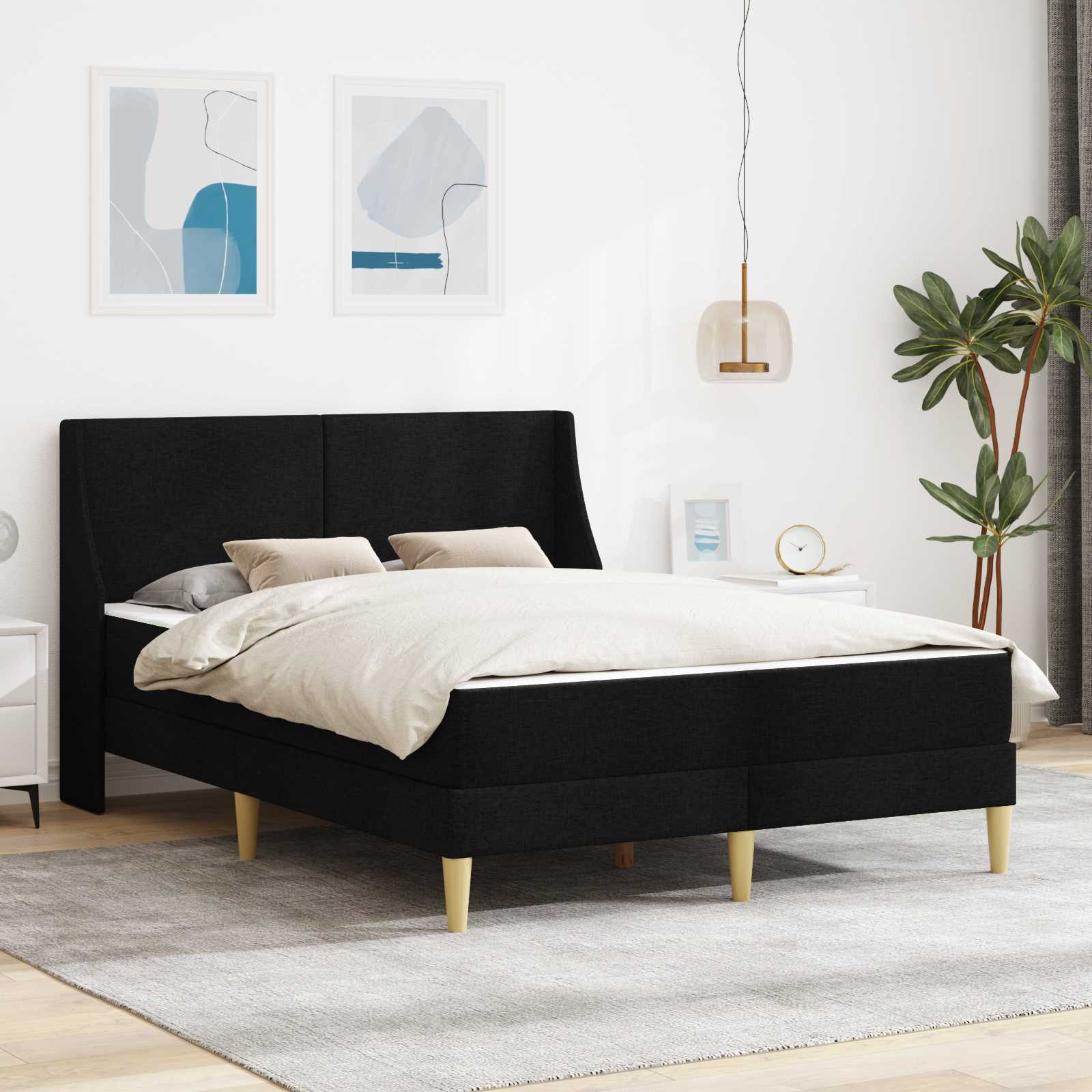 Bettgestell mit Matratze Schwarz 160 x 200 cm Polyester