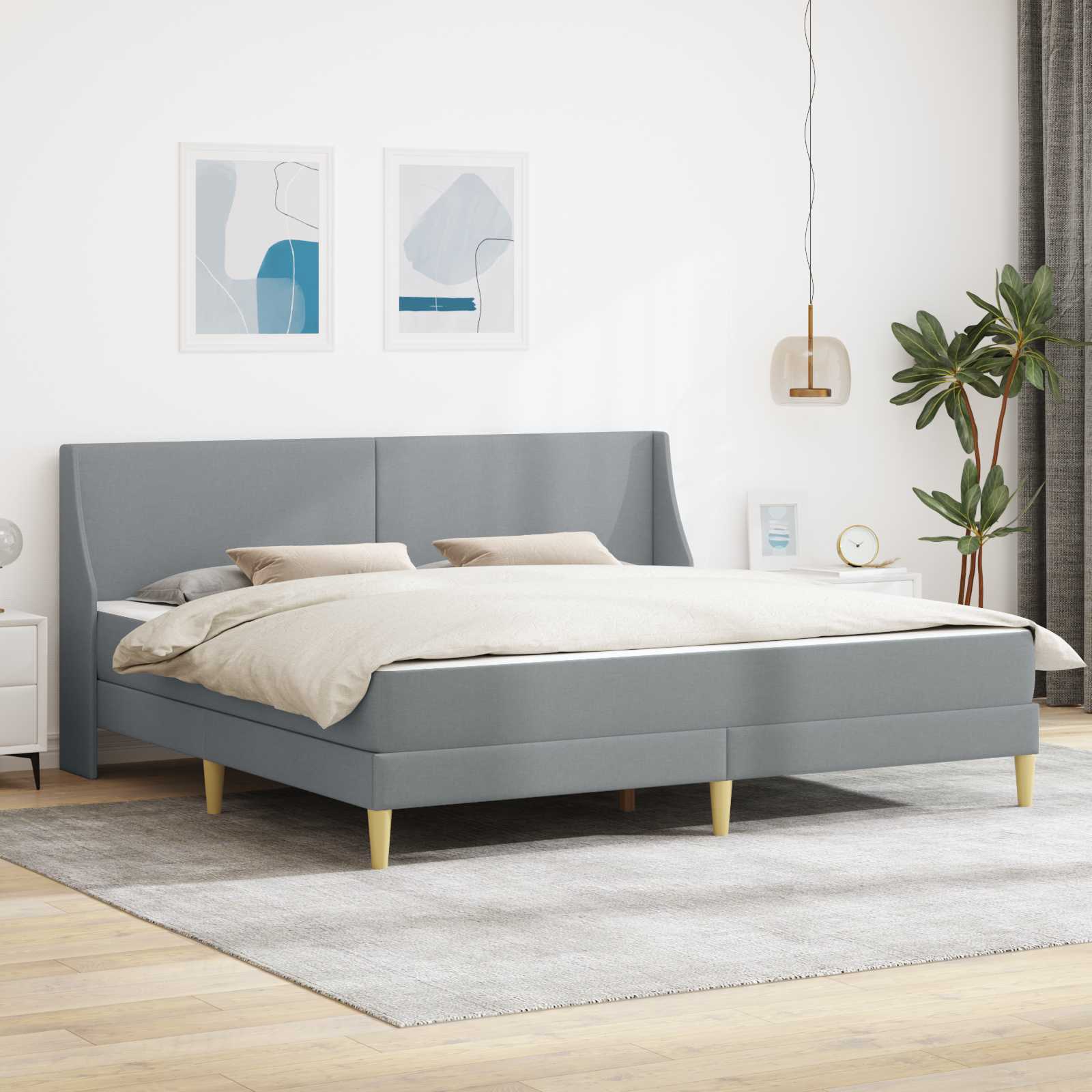 Bettgestell mit Matratze Hellgrau 200 x 200 cm Polyester
