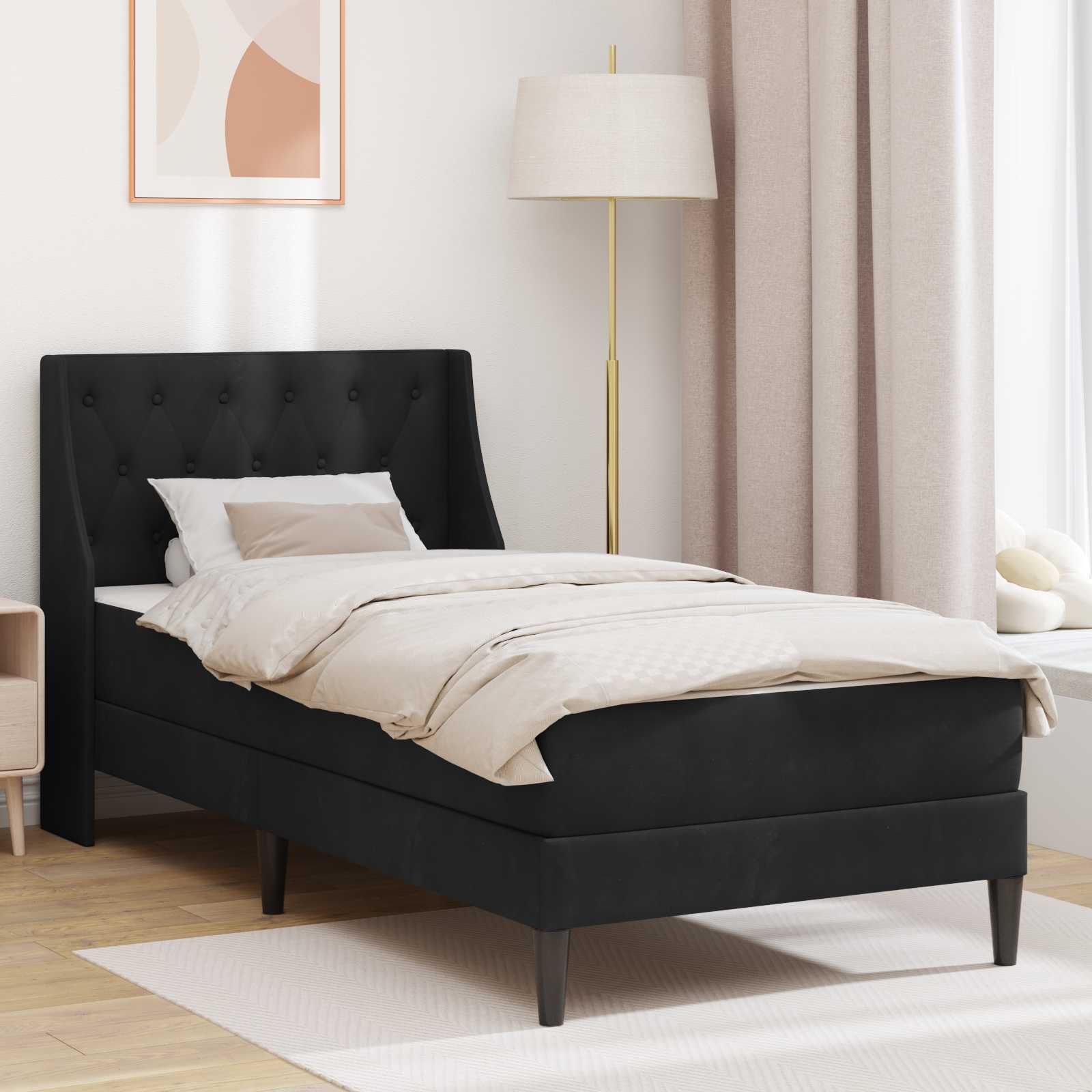 Bettgestell mit Matratze mit Matratze Schwarz 90 x 200 cm Samt