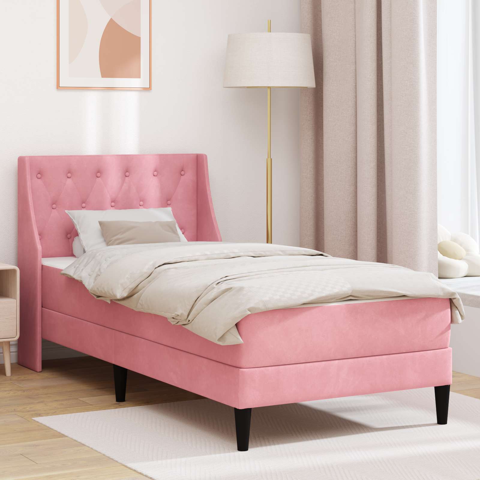 Bettgestell mit Matratze mit Matratze Rosa 100 x 200 cm Samt