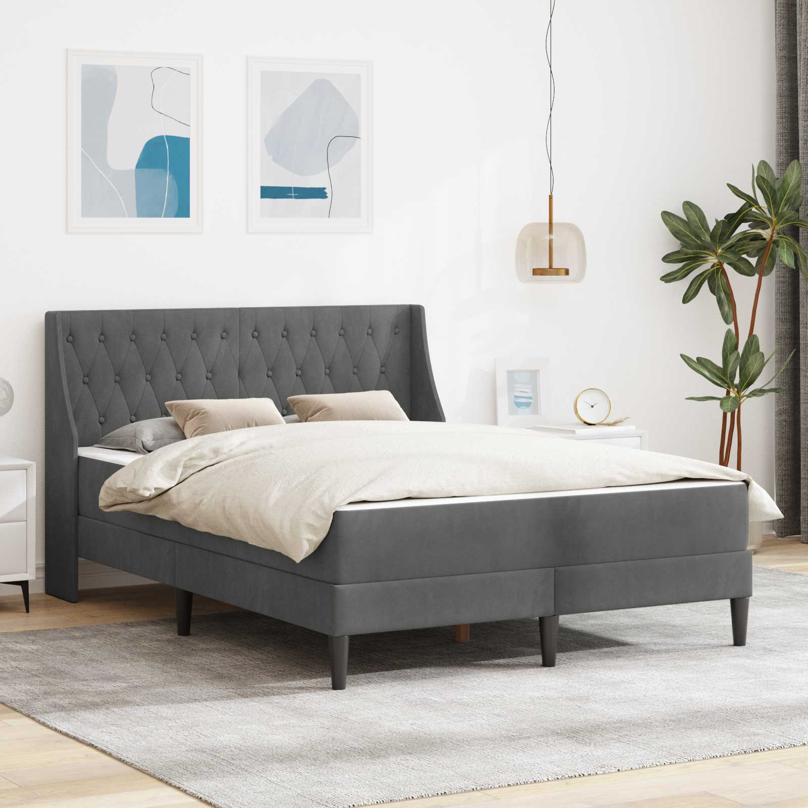 Bettgestell mit Matratze Dunkelgrau 160 x 200 cm Samt