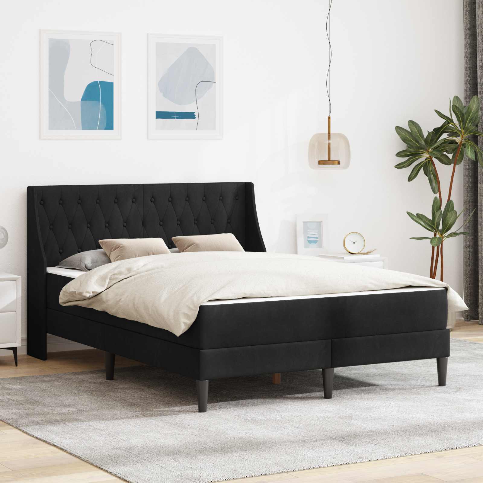 Bettgestell mit Matratze mit Matratze Schwarz 180 x 200 cm Samt