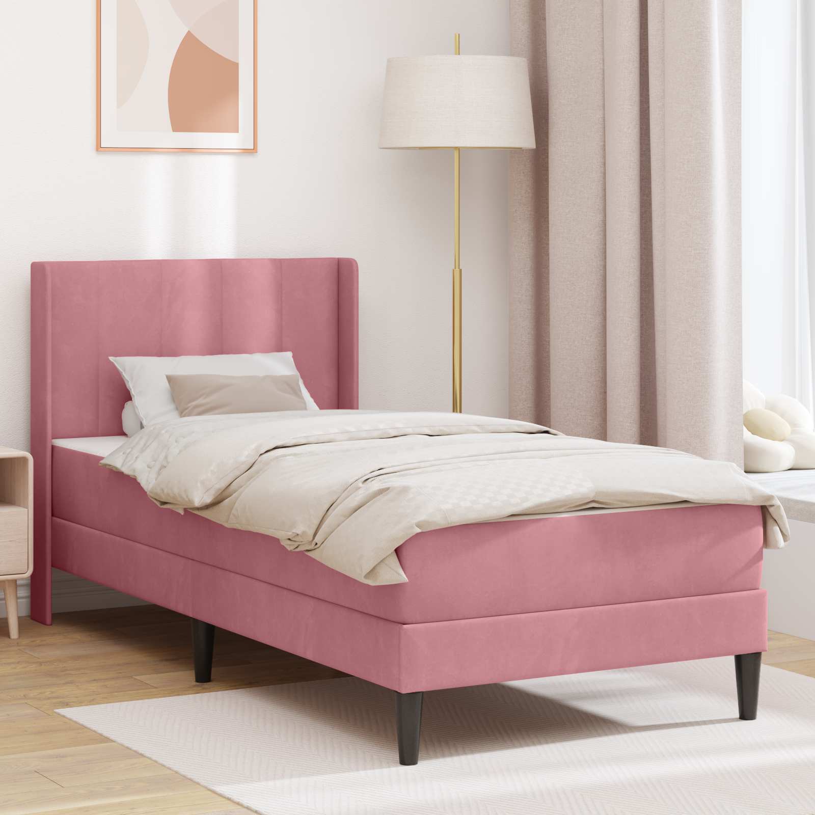 Bettgestell mit Matratze mit Kopfteil Rosa 80 x 200 cm Samt