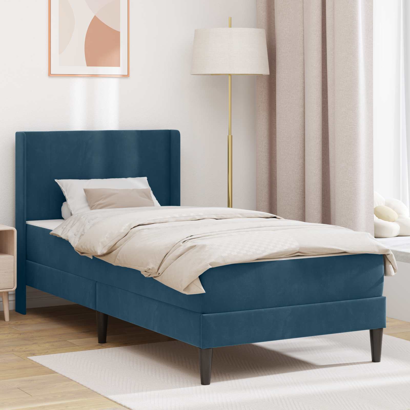 Bettgestell mit Matratze mit Kopfteil Blau 80 x 200 cm Samt
